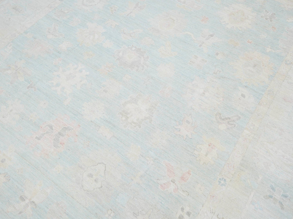 9x12 Ft Muted Blue Oushak Rug - Handmade Area Rug - Turkish Design