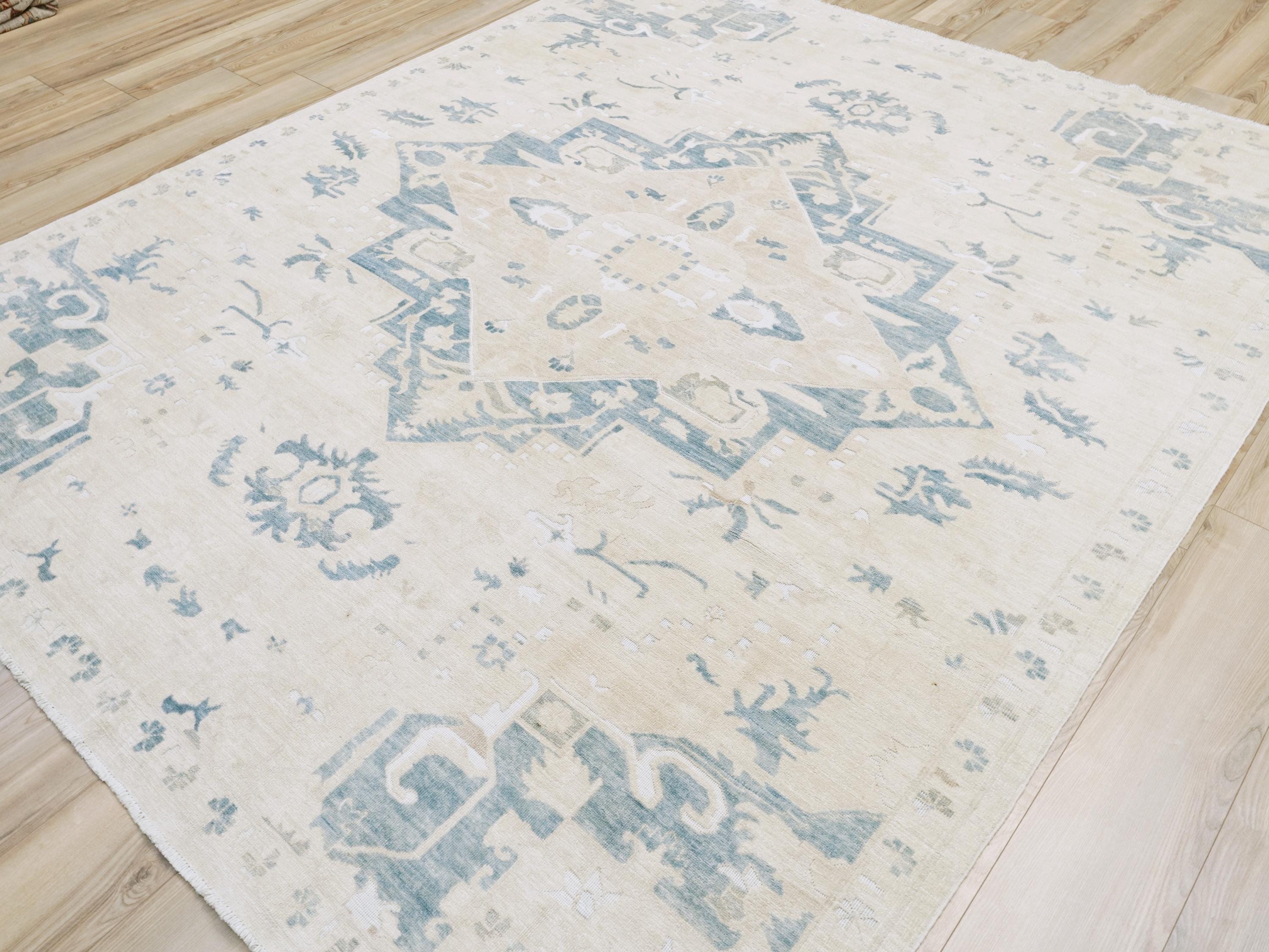 8x10 Ft White Serapi Rug - Hand Knotted Afghan Oriental Rug