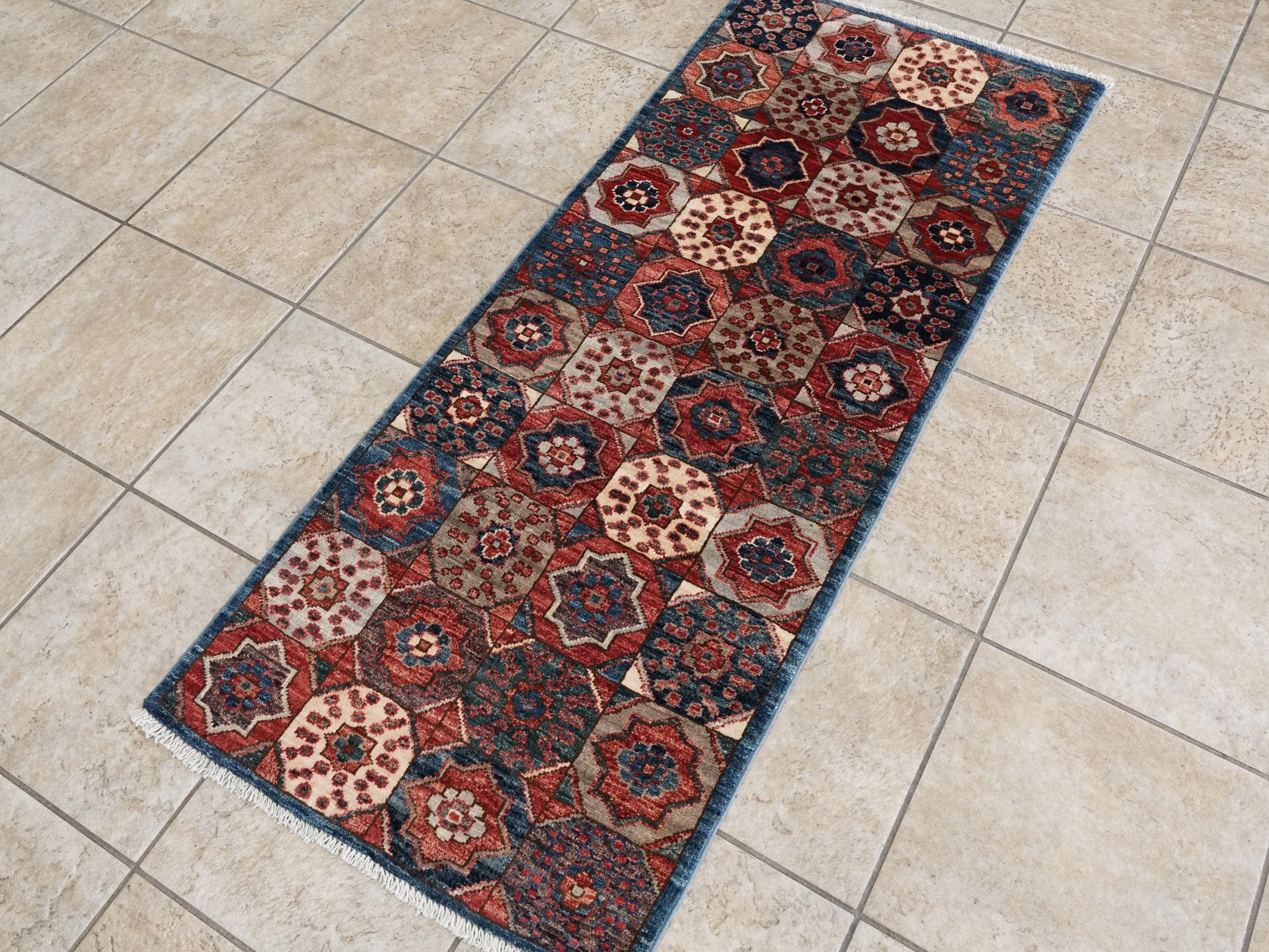 2x5 Ft Blue Mamluk Rug - Hand Knotted Ghazni Wool Runner