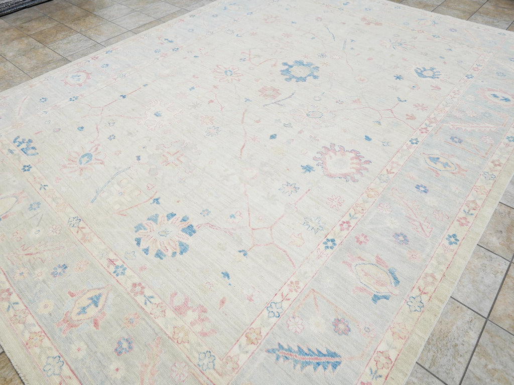 10x14 Ft Muted Oushak Rug - Hand Knotted Afghan Rug - Turkish Floral Design