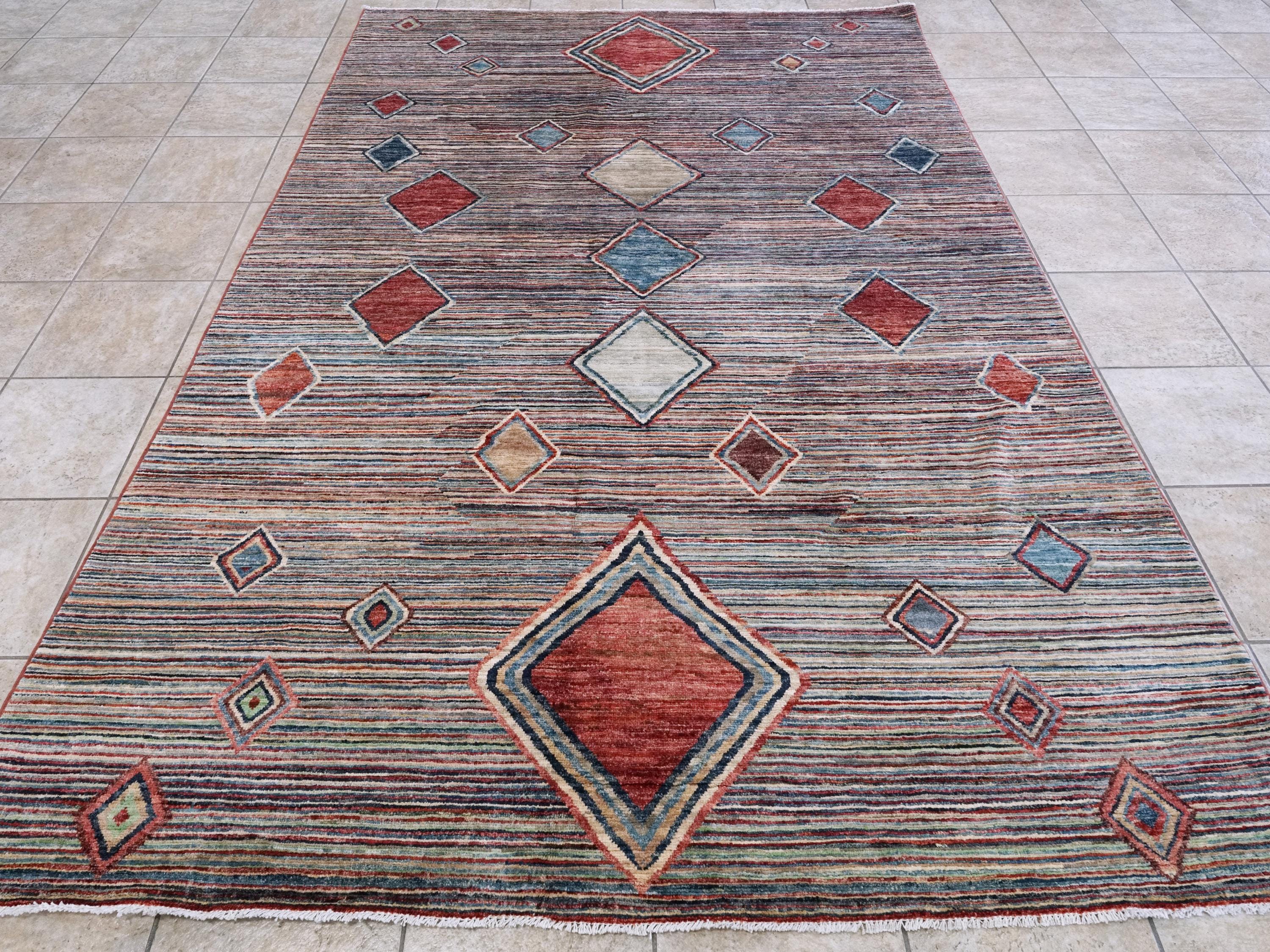 6x10 Ft Multicolor Gabbeh Rug - Afghan Wool Area Rug - Tribal Design
