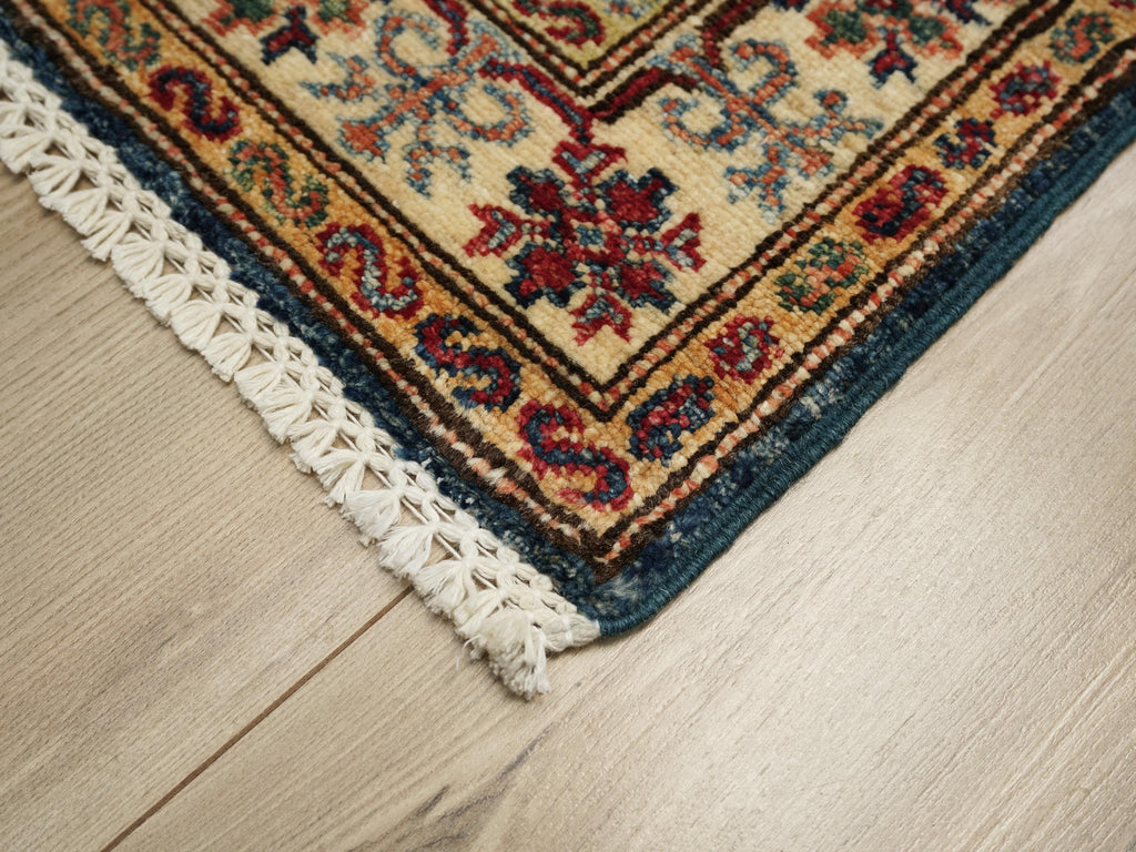 2x3 Ft Blue Beige Kazak Rug - Afghan Wool Accent Rug