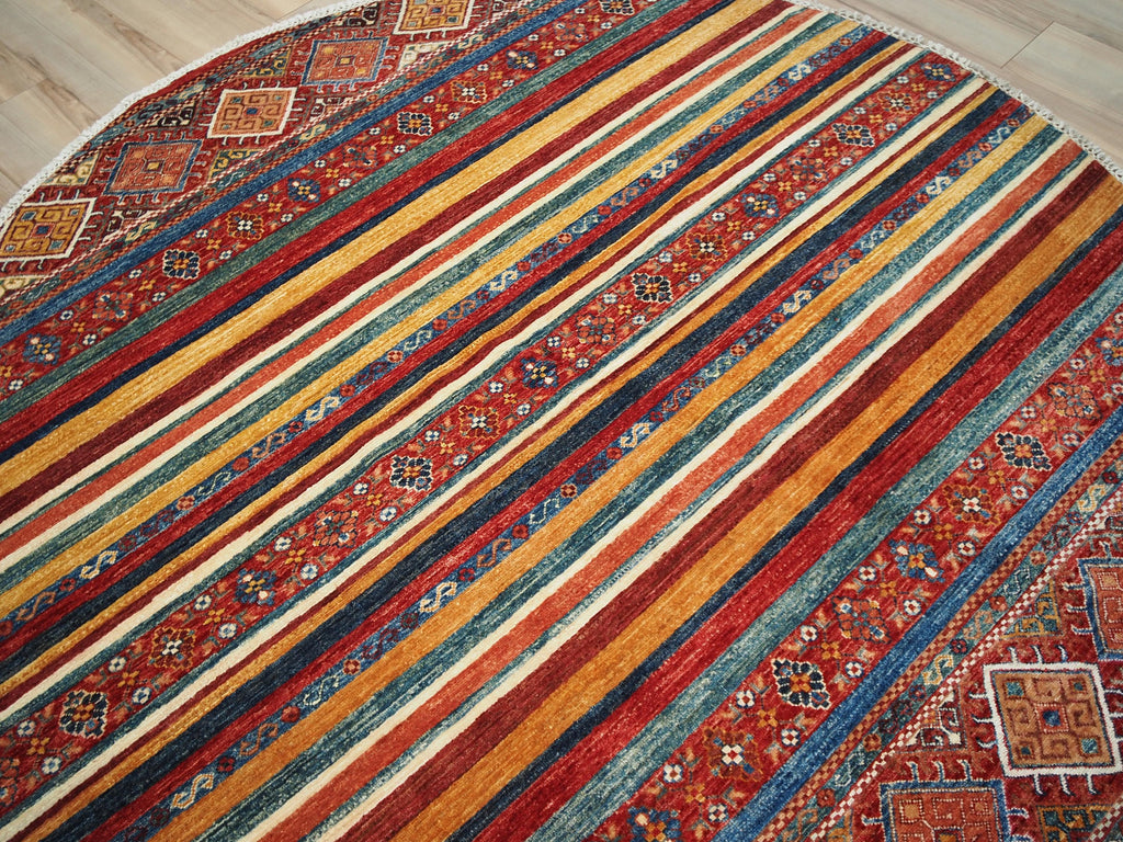 7x7 Ft Red Khorjin Rug - Hand Knotted Round Oriental Rug