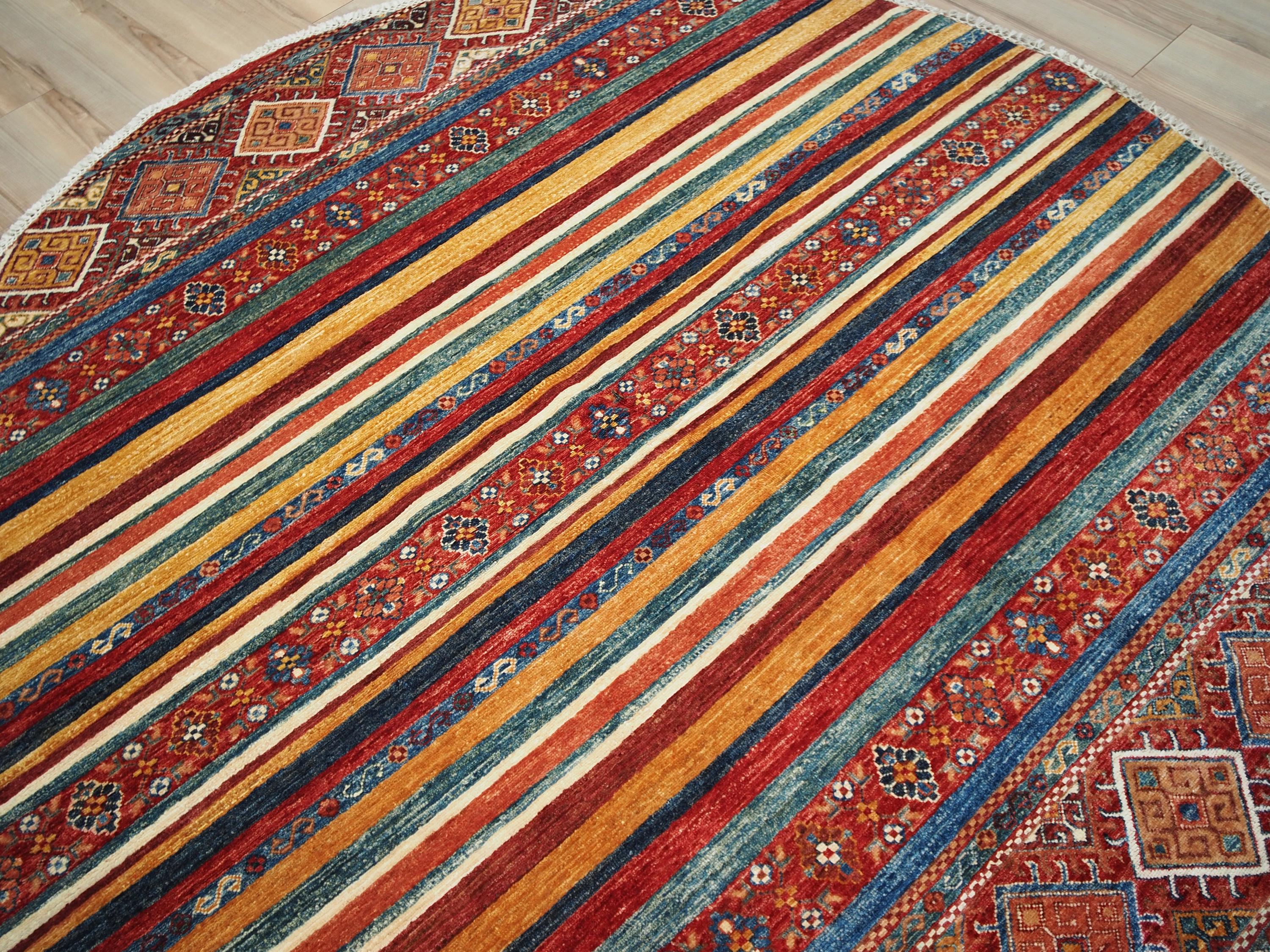 7x7 Ft Red Khorjin Rug - Hand Knotted Round Oriental Rug