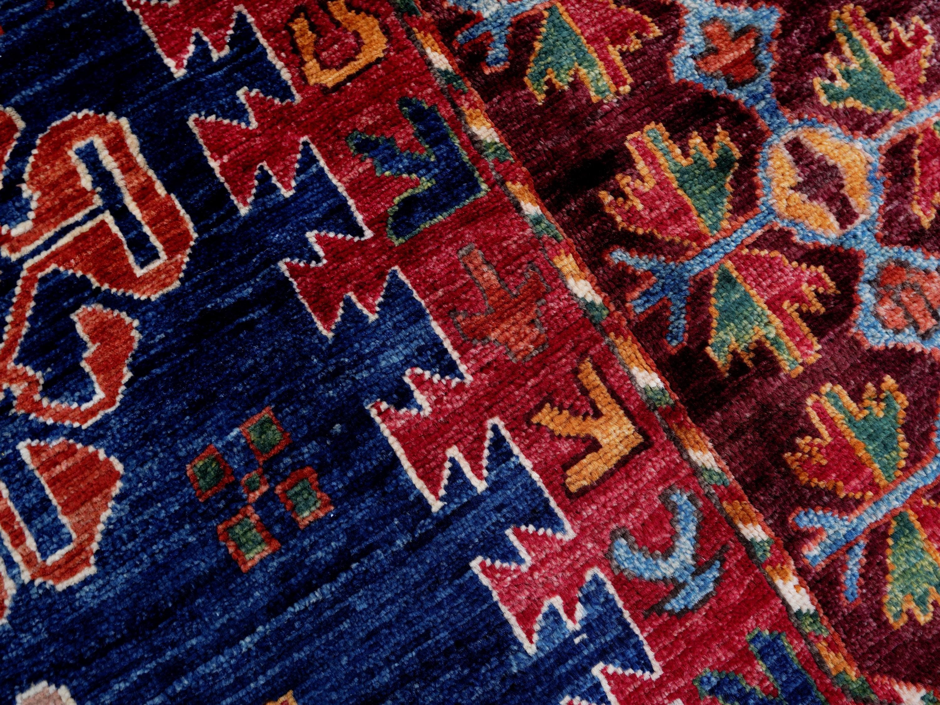 9x12 Ft Blue Kazak Rug - Afghan Oriental Area Rug - Persian Design