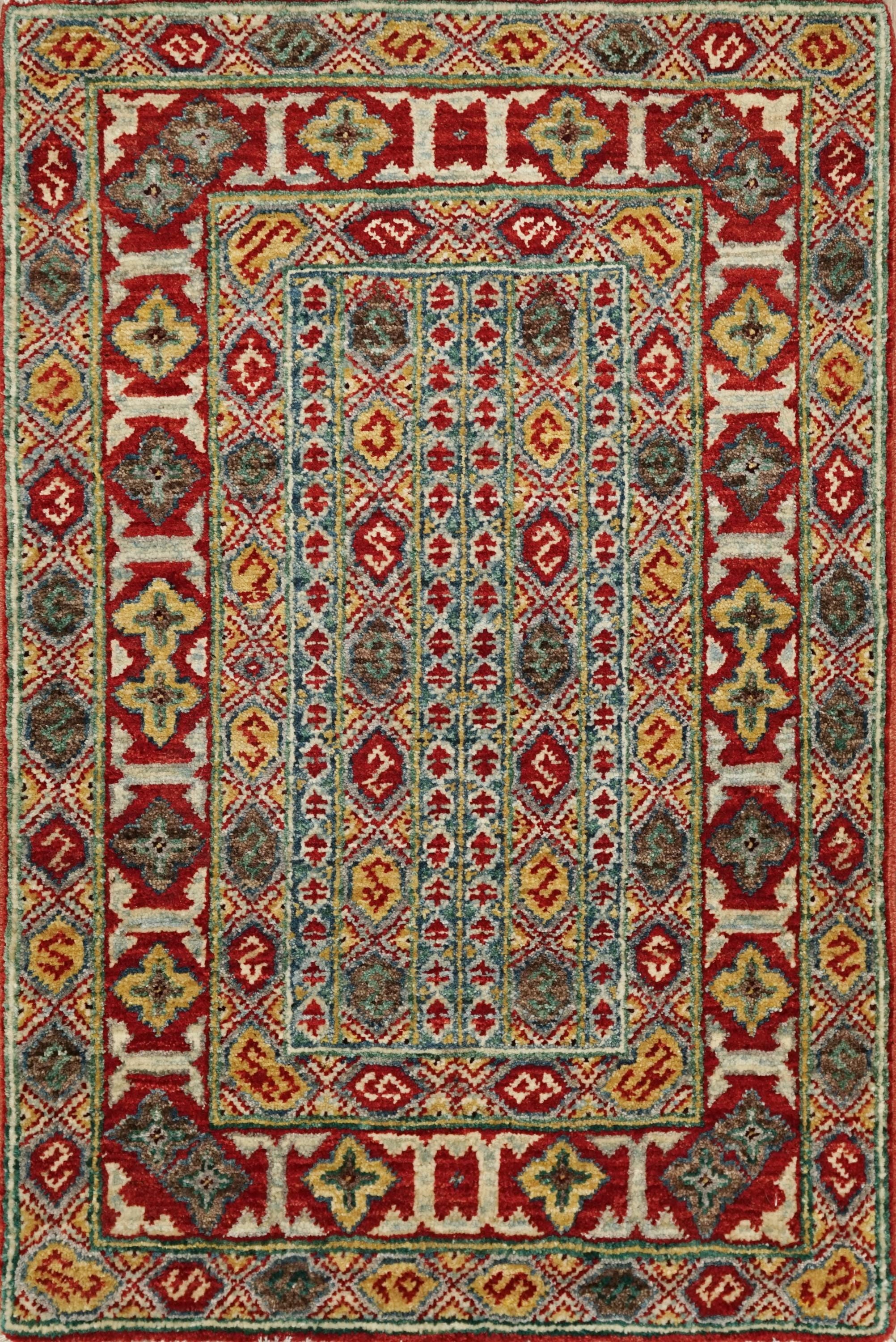 2x3 Ft Red Kazak Rug - Afghan Wool Accent Rug