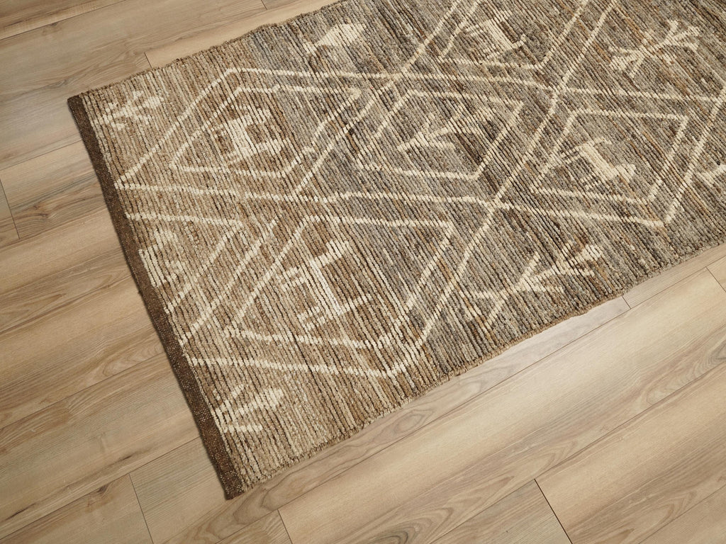 13 Ft Hand Knotted Brown Runner Rug - Moroccan Rug