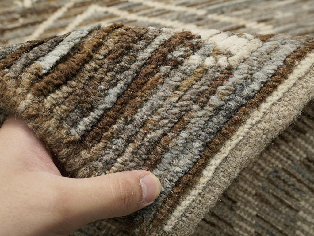 12 Ft Brown Moroccan Runner Rug: Afghan Handmade Wool Rug