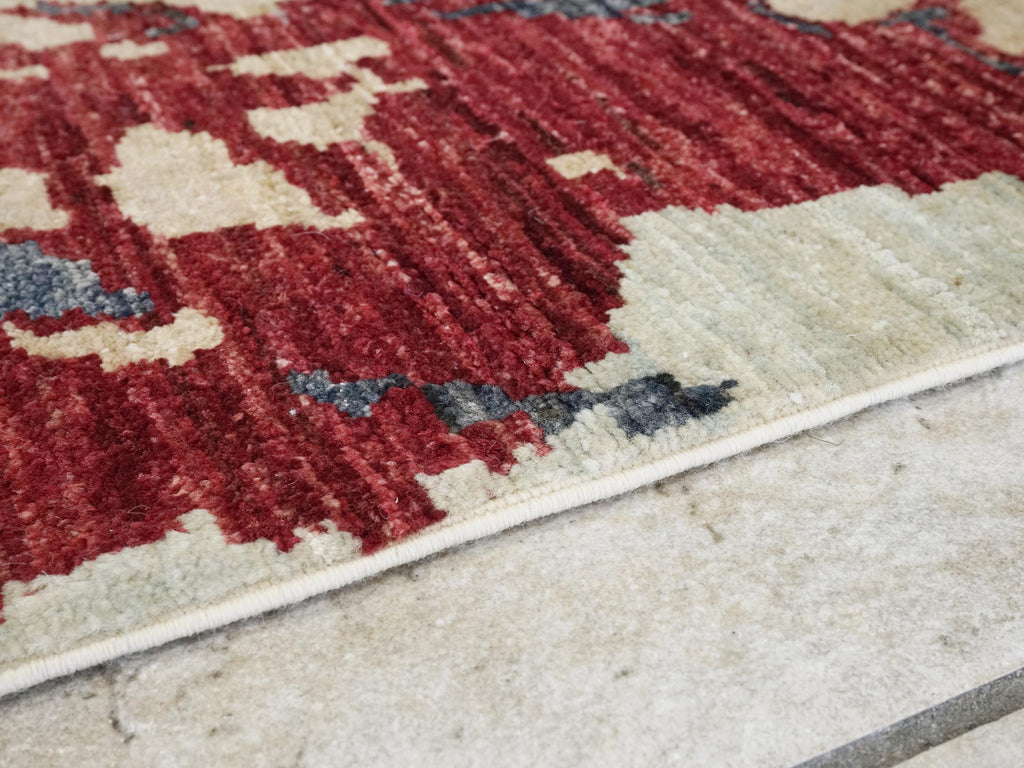 7x10 Ft Hand Knotted Gabbeh Rug - Red & Beige Wool Abstract Rug