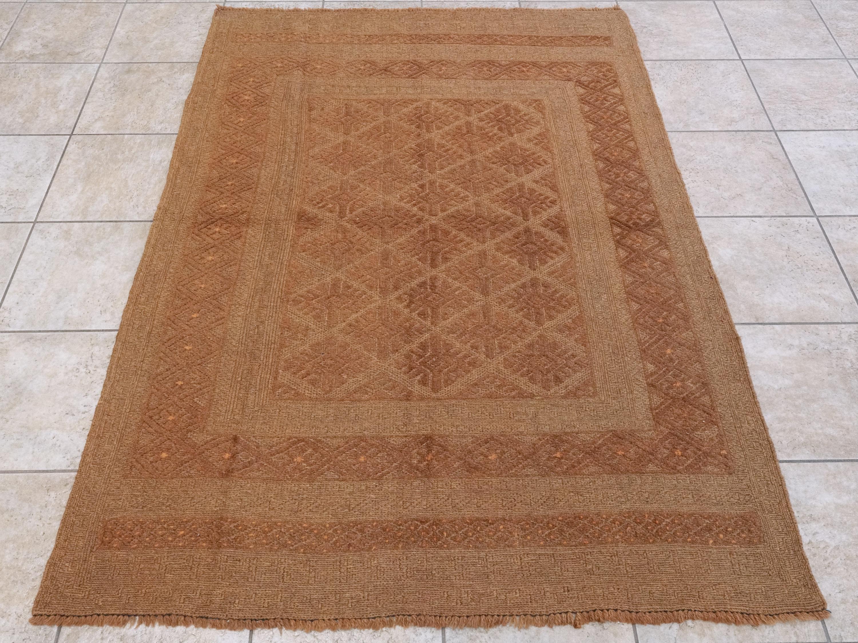 5x6 Ft Vintage Orange Tribal Kilim Rug - Hand Knotted Afghan Wool