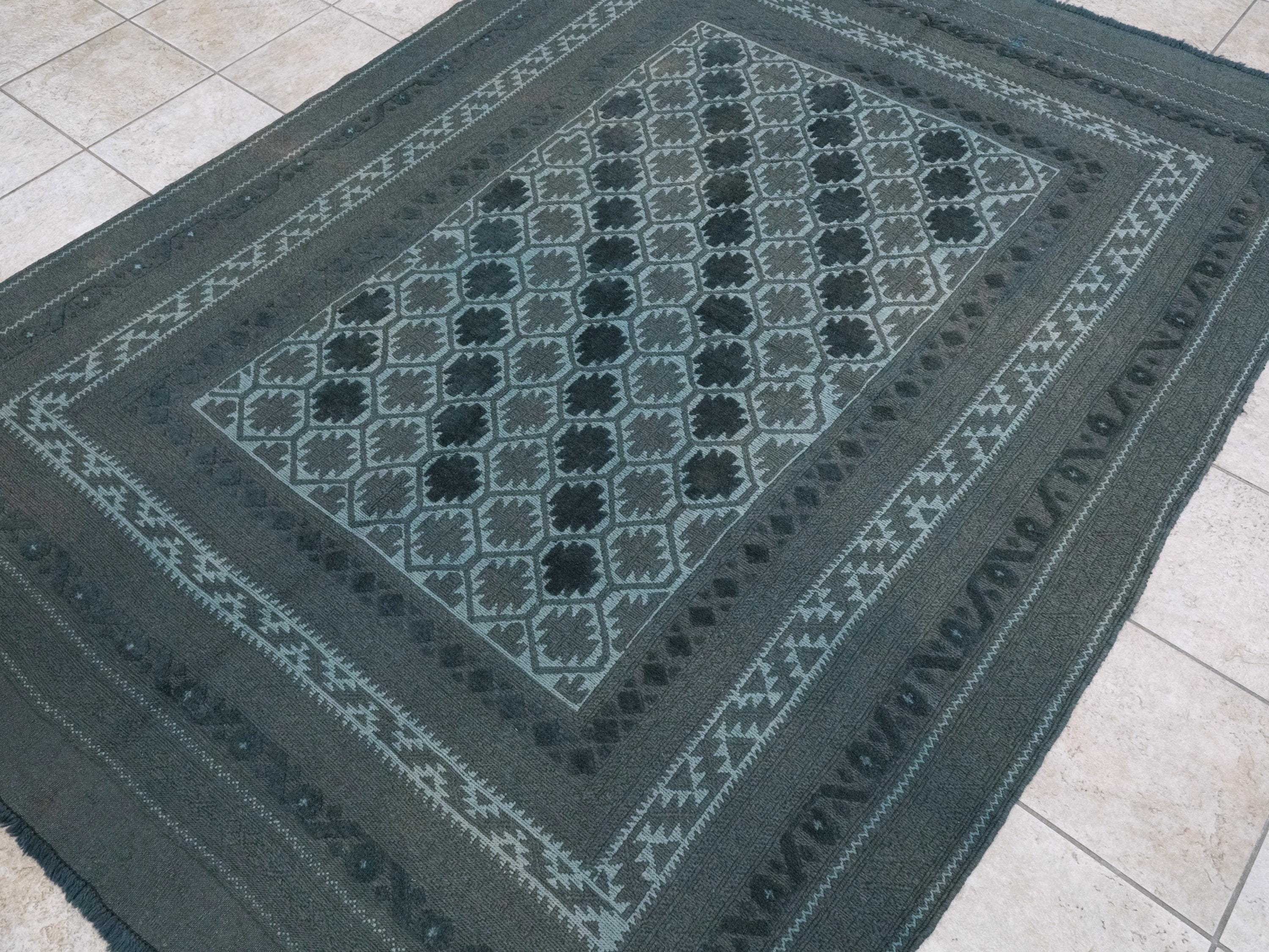 Vintage Tribal Kilim Rug: 6x8 Blue Hand-Knotted Wool Area Rug