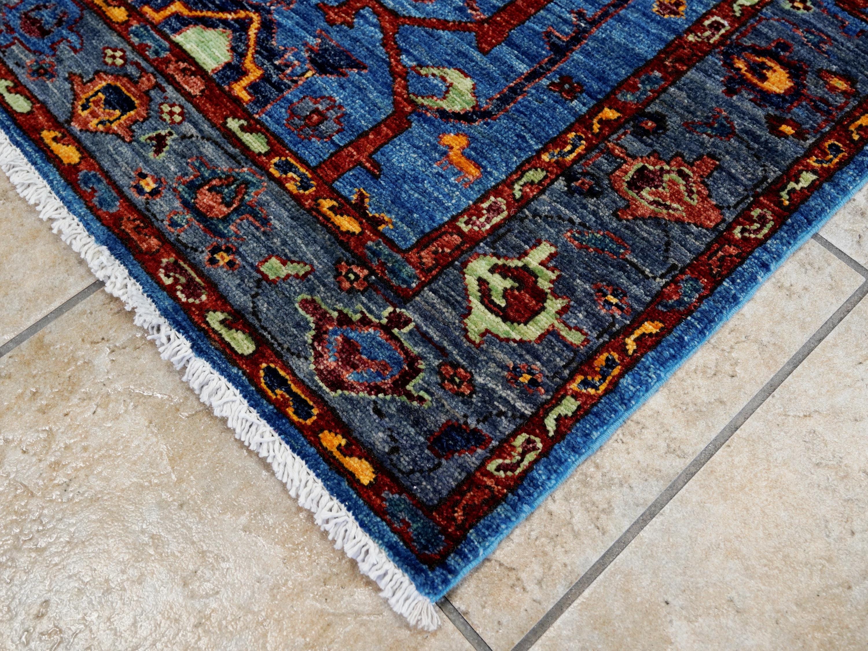 11 Ft Blue Heriz Runner Rug - Hand Knotted Hallway Rug - Persian Design