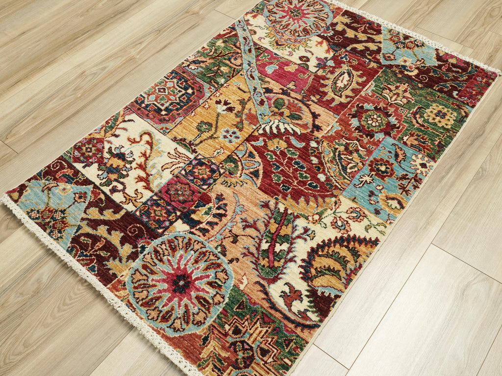 3x4 Ft Gabbeh Rug - Handmade Afghan Wool Rug - Transitional Design