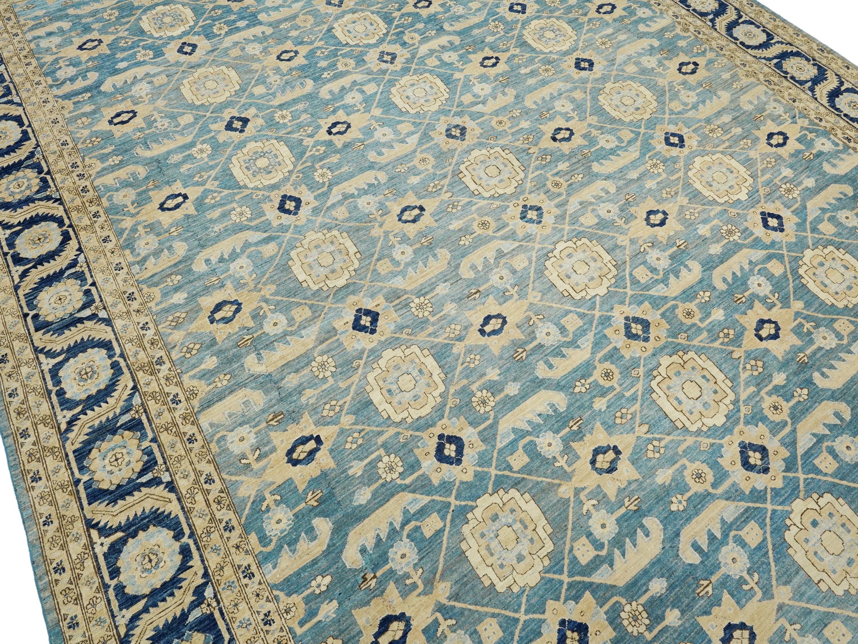 12x17 Ft Blue Serapi Rug - Afghan Antique Rug - Persian Design