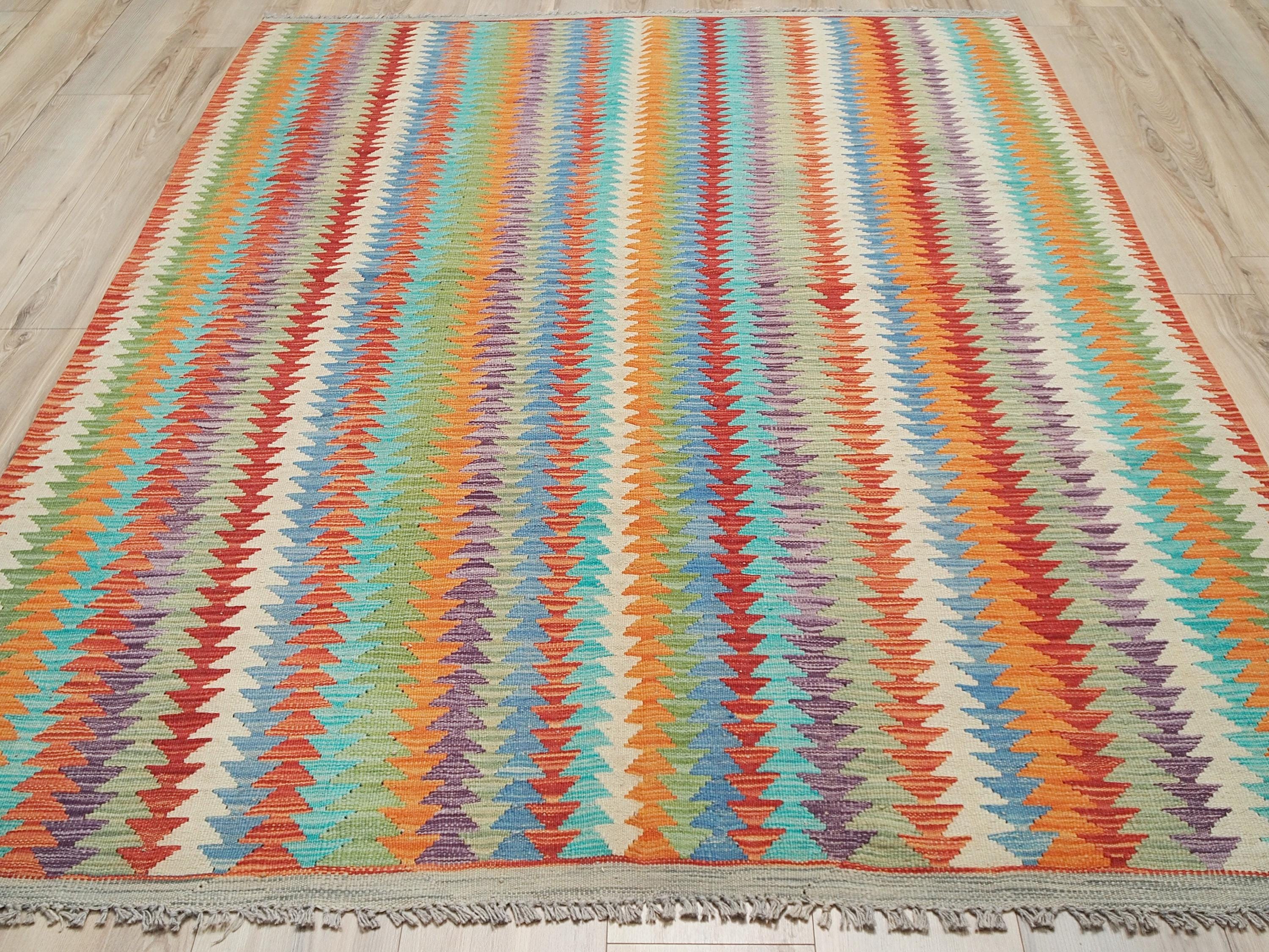6x8 Ft Colorful Kilim Rug - Afghan Tribal Flat Weave