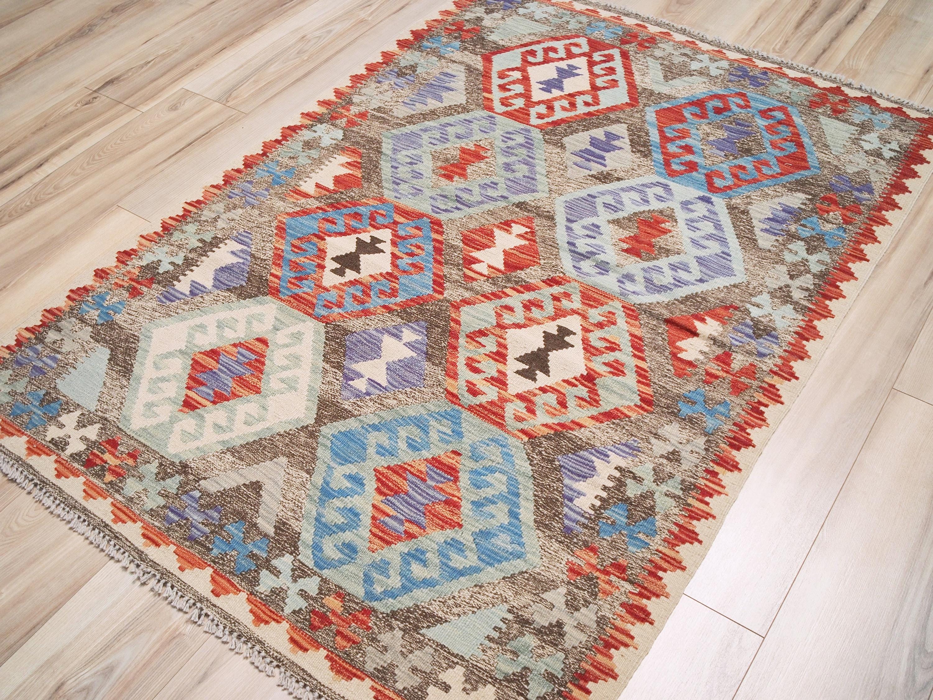4x6 Ft Wool Kilim Rug - Brown Flat Weave
