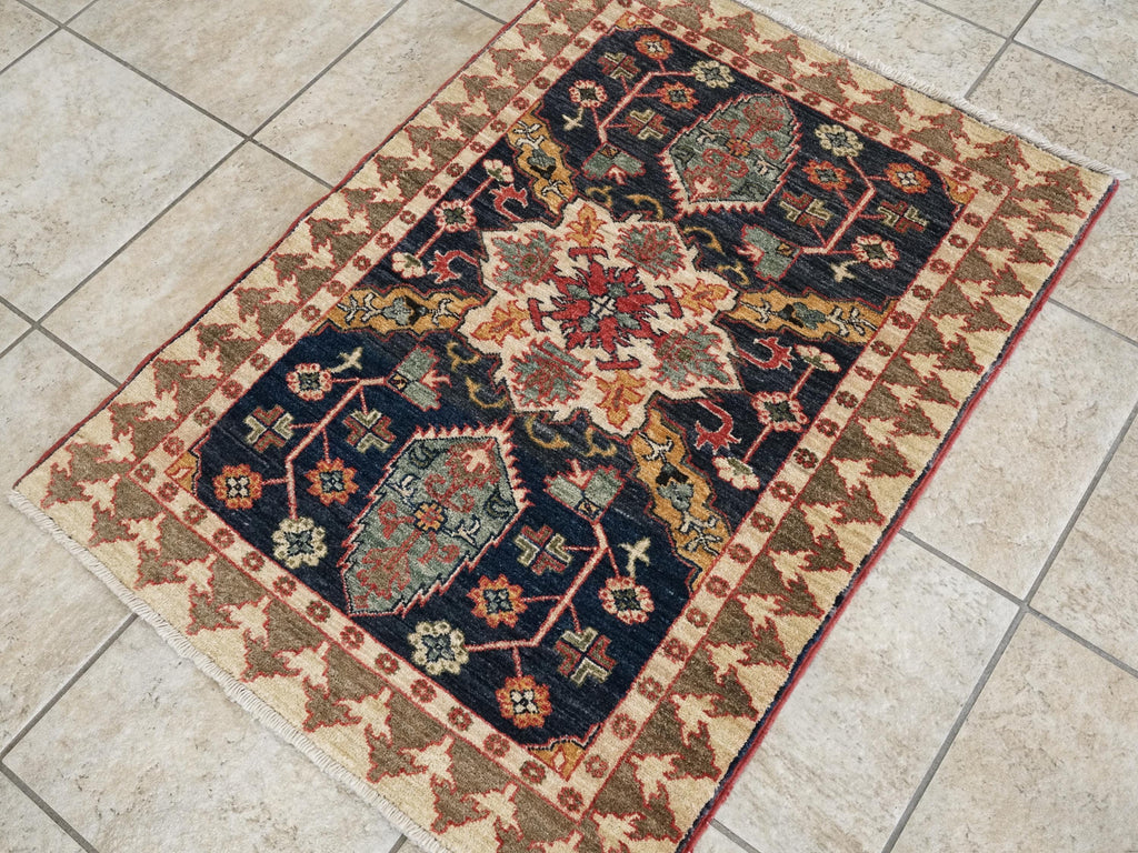 2x3 Ft Dark Blue Bidjar Rug - Hand Knotted Persian Accent Rug