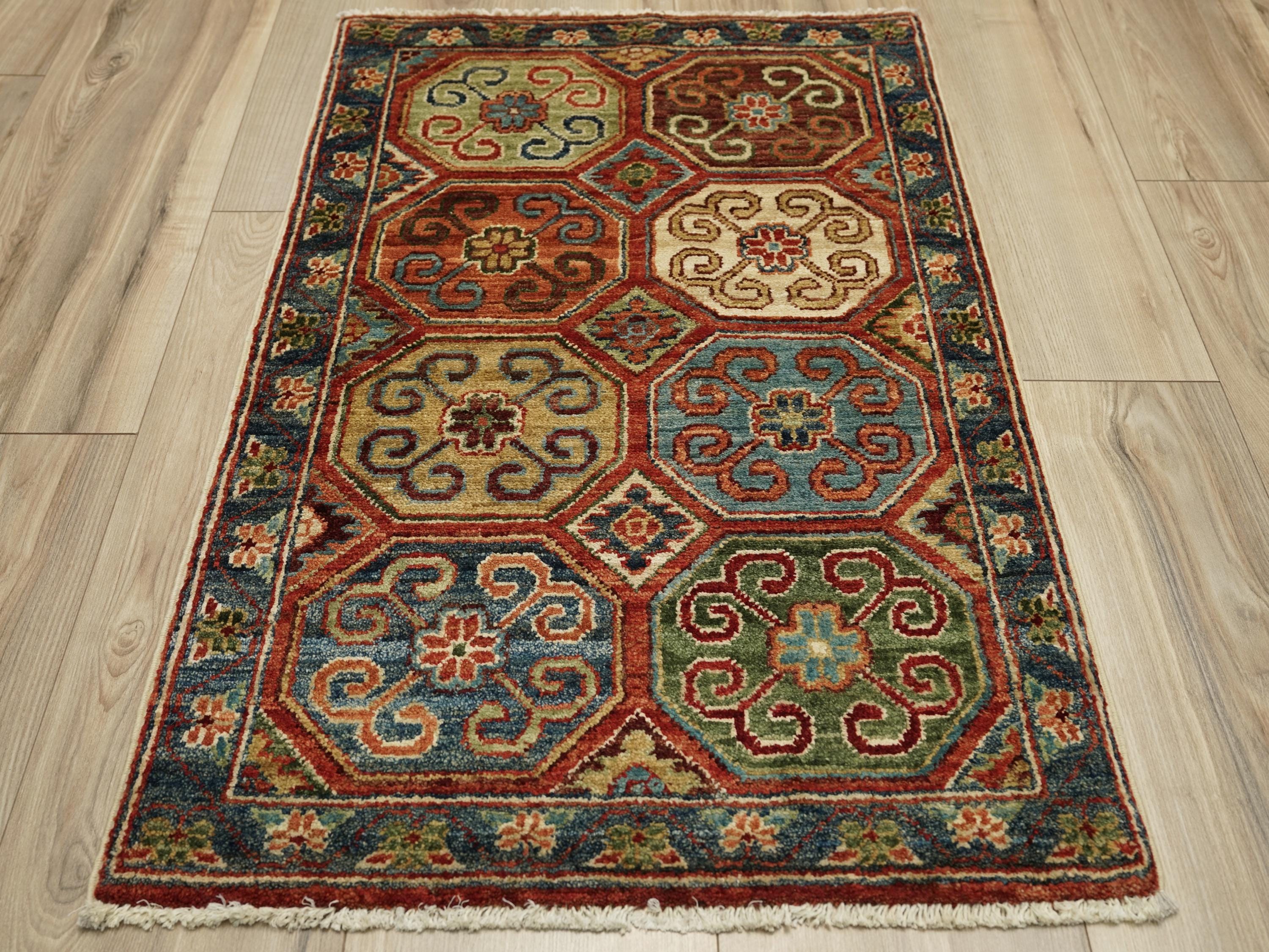 2x3 Ft Red Ersari Rug - Hand Knotted Wool Rug