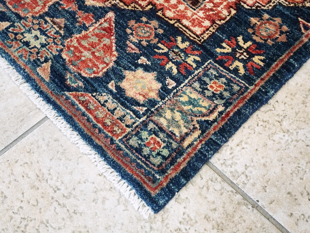 2x3 Ft Hand Knotted Dark Blue Mamluk Rug - Oriental Accent Rug