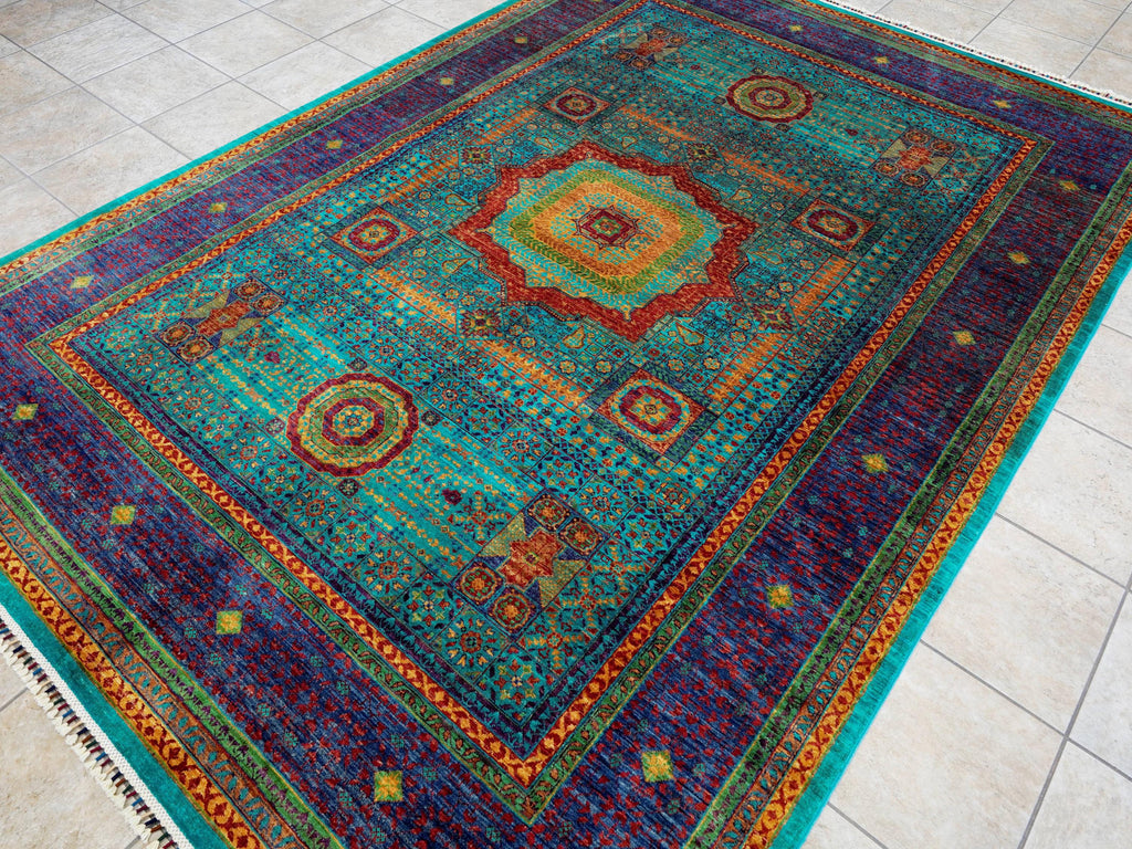 7x10 Ft Turquoise Mamluk Rug - Afghan Oriental Wool Rug