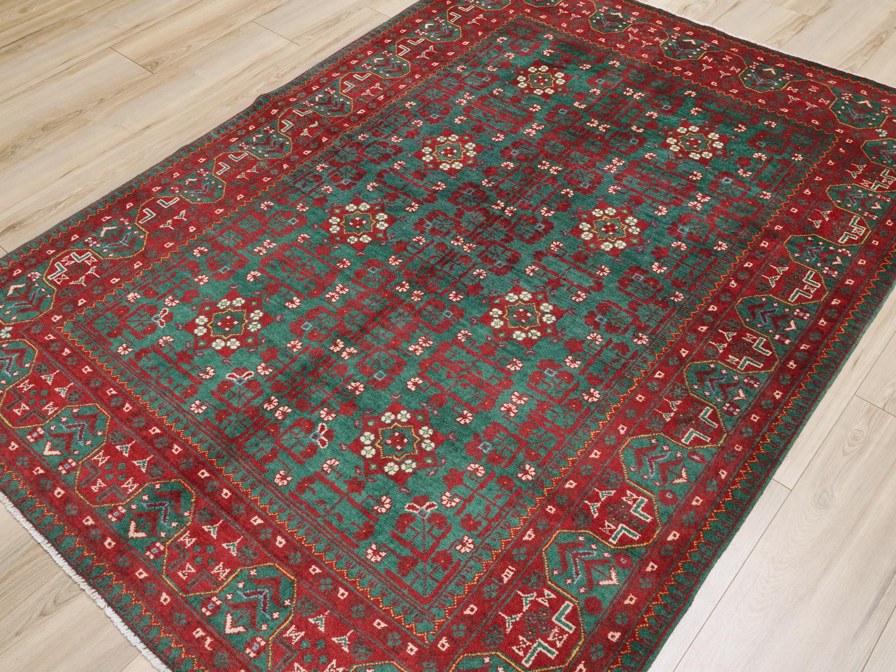 5x7 Ft Red Ersari Rug - Hand Knotted Afghan Oriental Rug - Turkmen Design