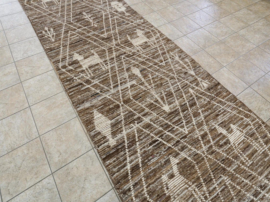5x19 Ft Afghan Wool Rug - Hand Knotted Brown Moroccan Runner Rug
