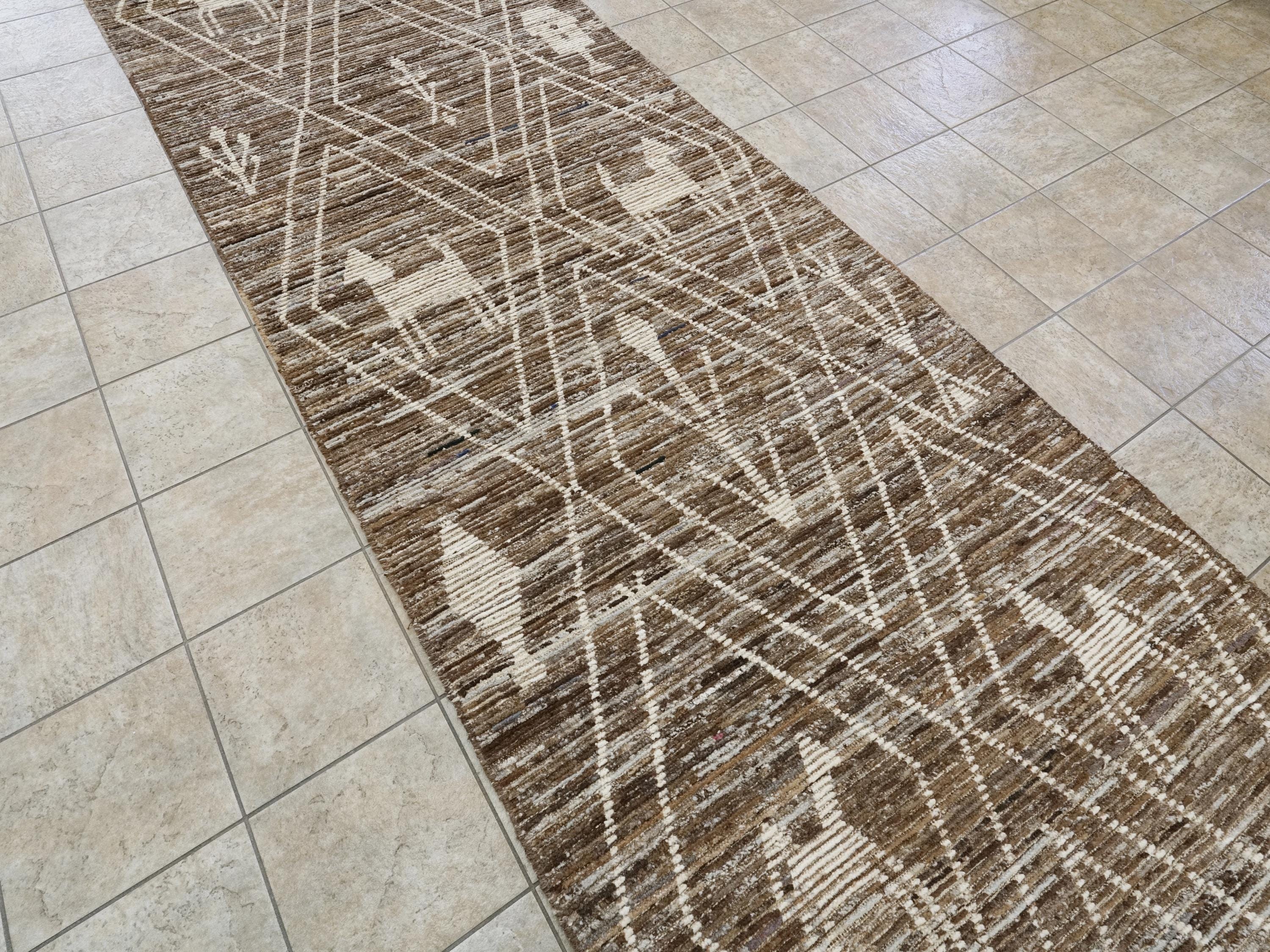5x19 Ft Afghan Wool Rug - Hand Knotted Brown Moroccan Runner Rug