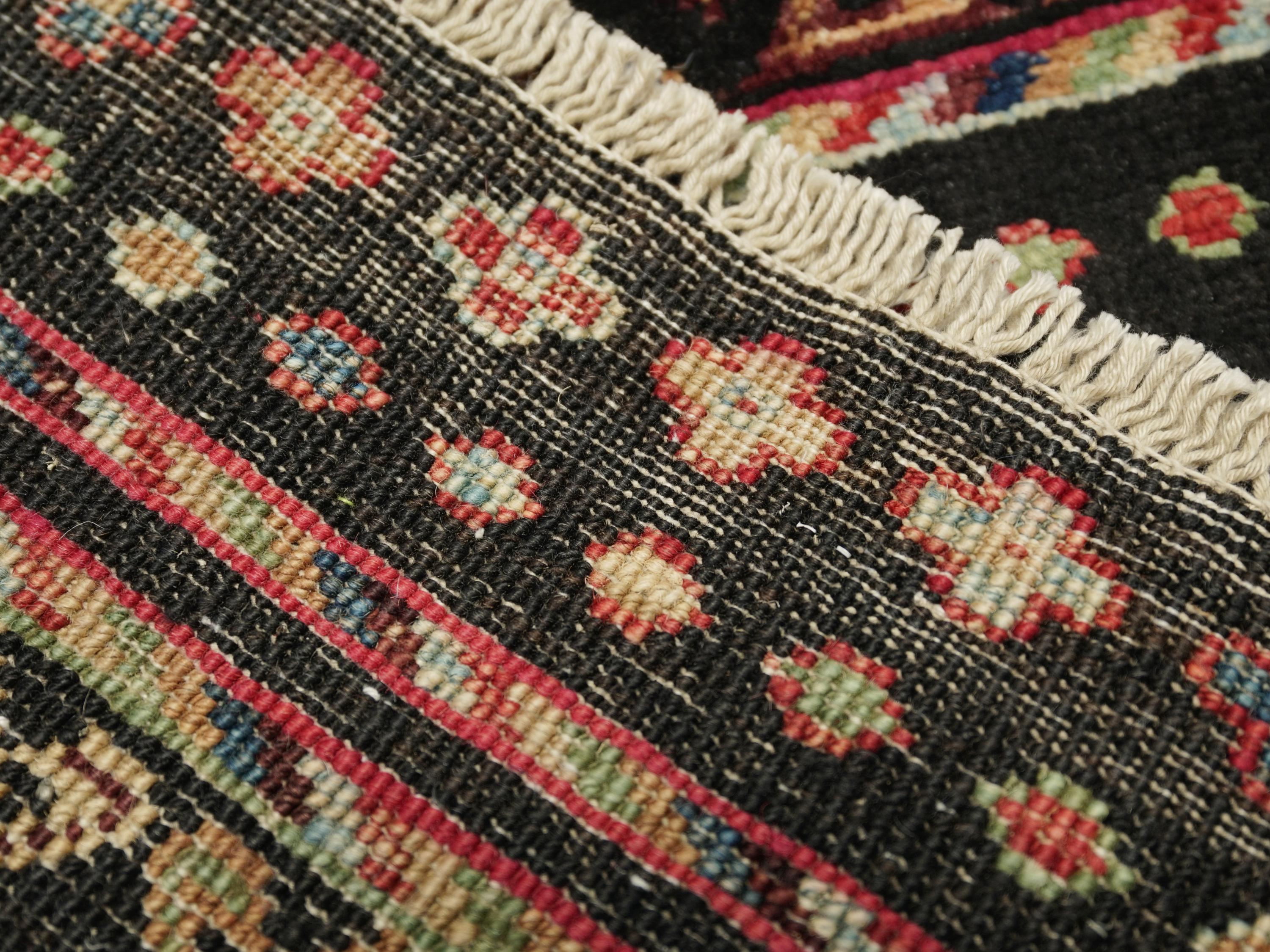 2x3 Ft Black Khorjin Rug - Afghan Handmade Area Rug