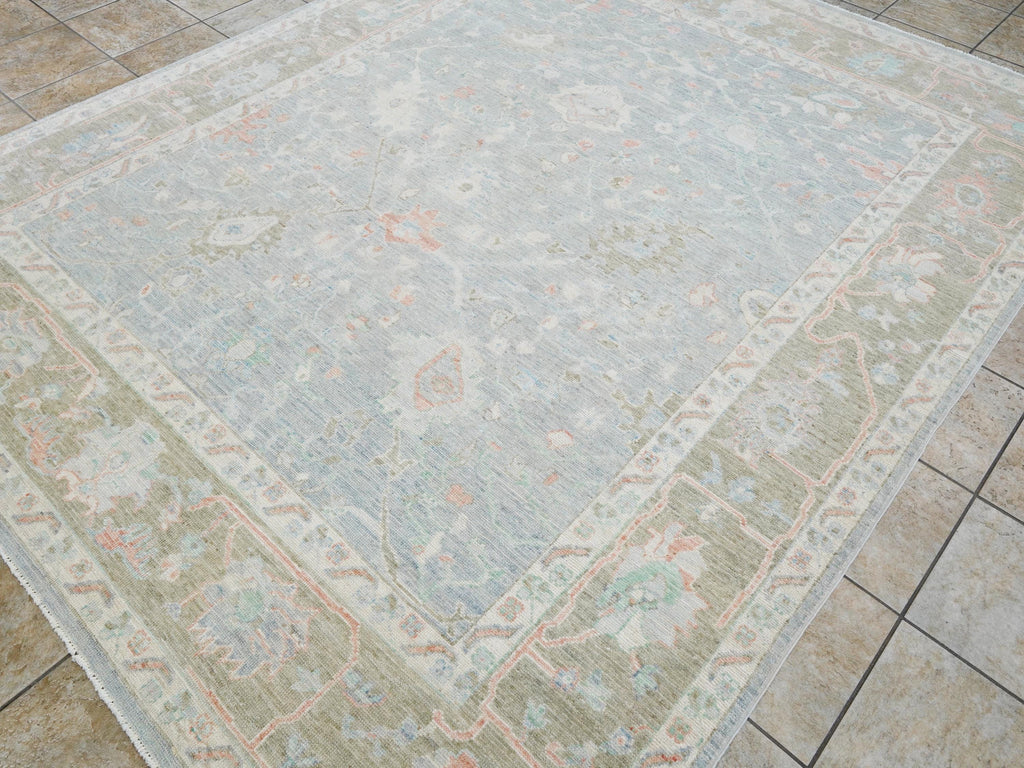 8x10 Ft Light Blue Oushak Rug - Hand Knotted Oriental Rug - Floral Design
