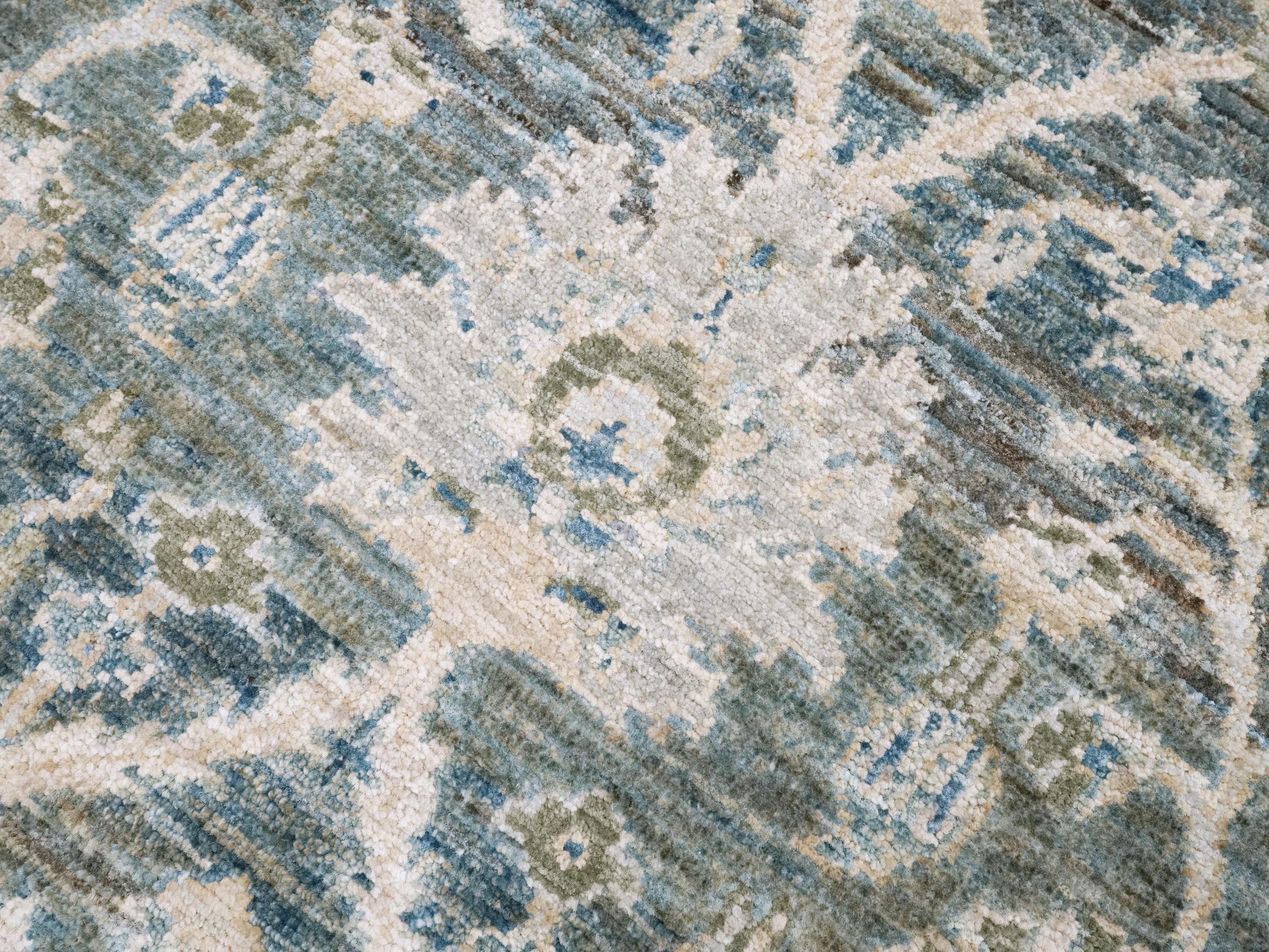 3x5 Ft Blue & Green Serapi Rug - Oriental Wool Rug - Floral Design