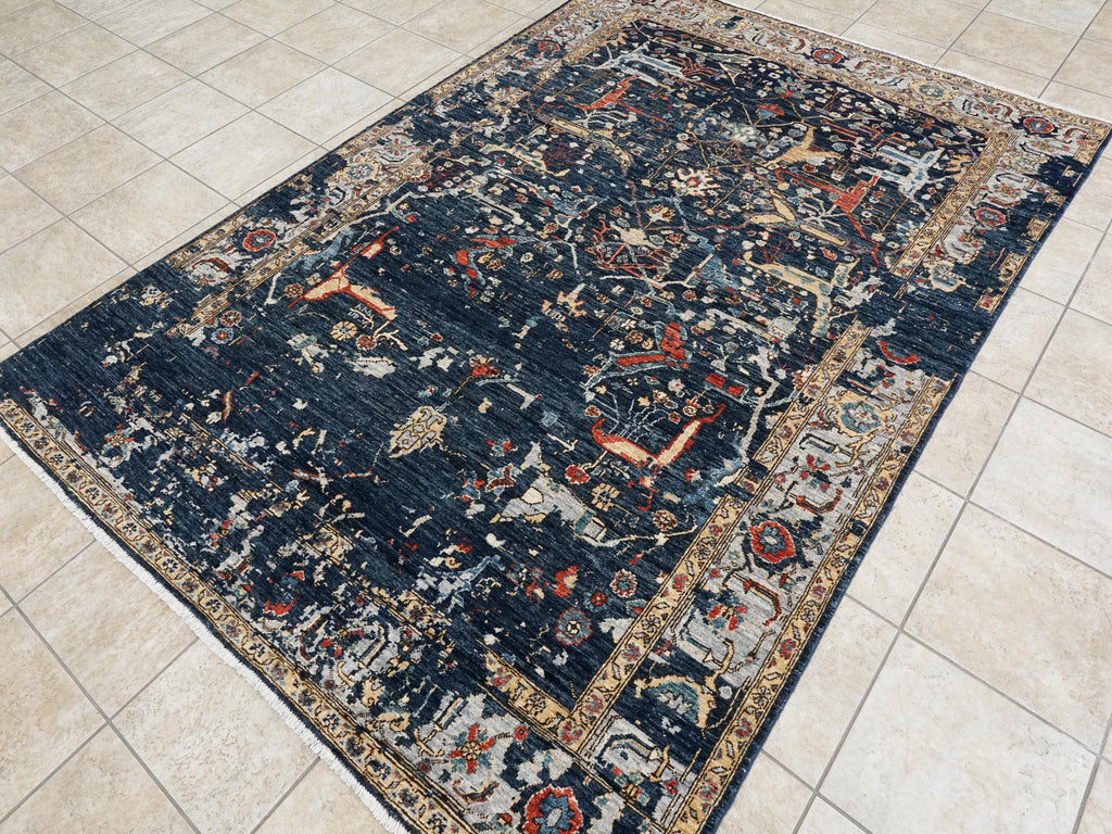 6x9 Ft Blue Serapi Rug - Hand Knotted Afghan Area Rug