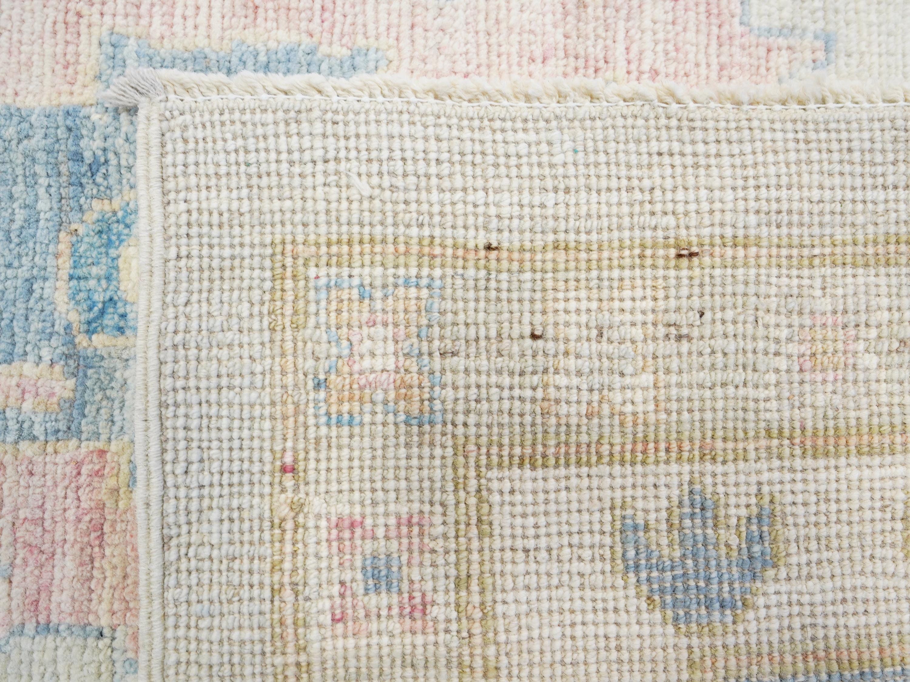 12x15 Ft Muted Ushak Rug - Traditional Wool Area Rug - White & Blue Turkish design