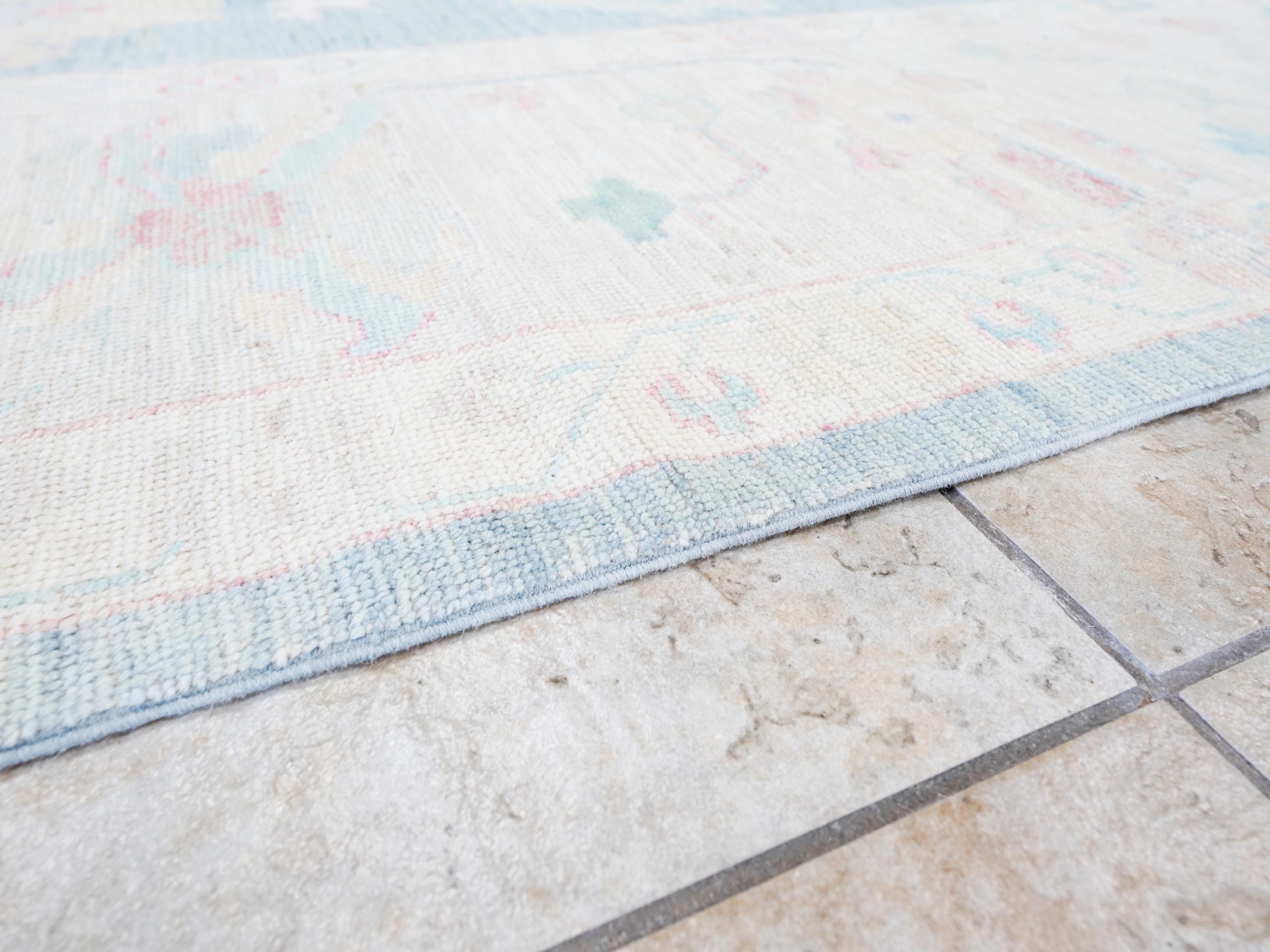 12x15 Ft Muted Ushak Rug - Traditional Wool Area Rug - Greenish Blue Turkish design