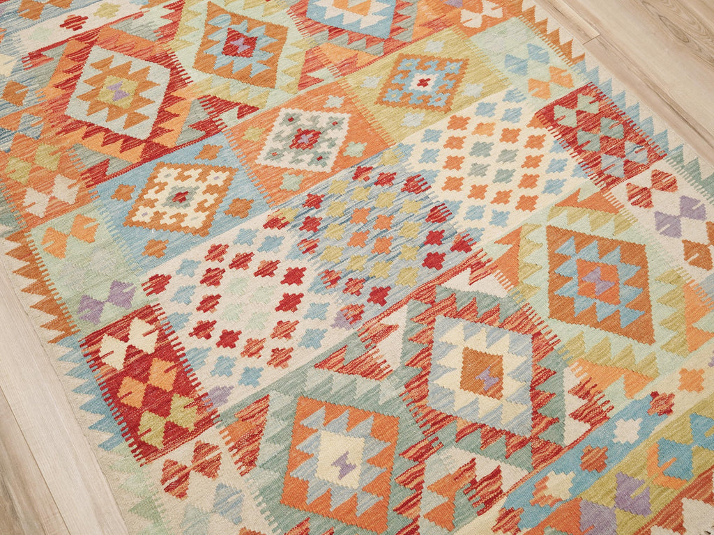 5x6 Ft Orange Kilim Rug - Afghan Flat Weave