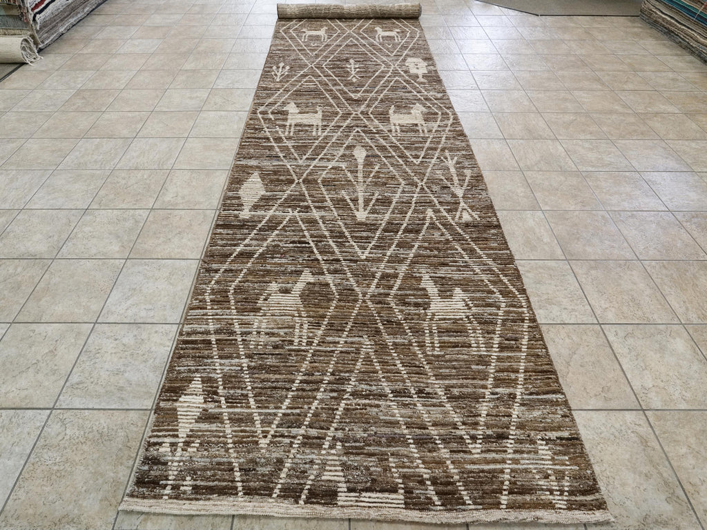 5x19 Ft Afghan Wool Rug - Hand Knotted Brown Moroccan Runner Rug