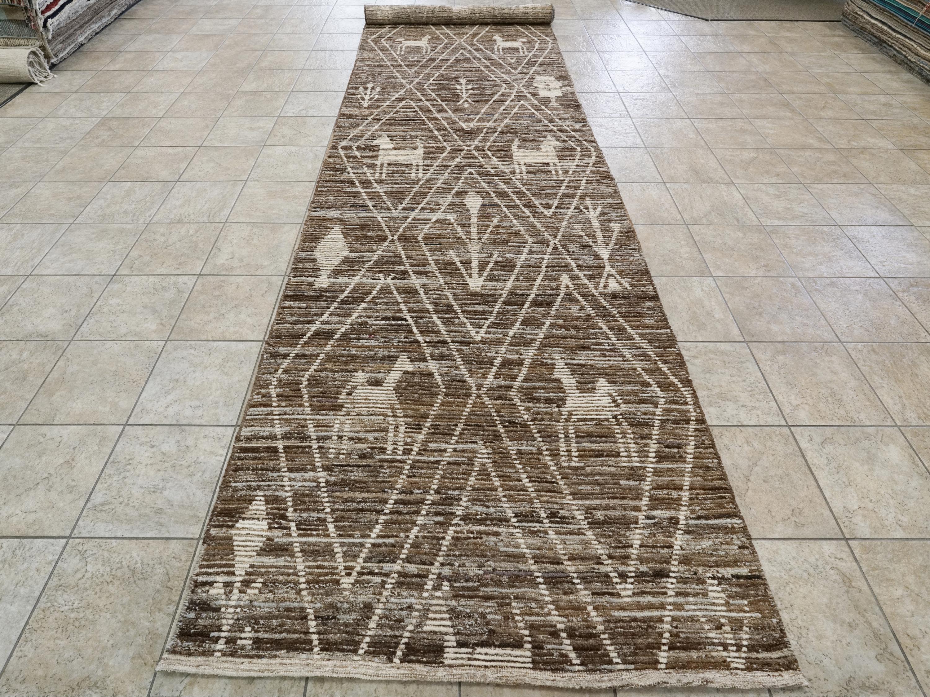 5x19 Ft Afghan Wool Rug - Hand Knotted Brown Moroccan Runner Rug