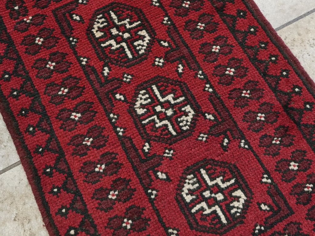 2x3 Ft Red Ersari Rug - Hand Knotted Afghan Wool Rug