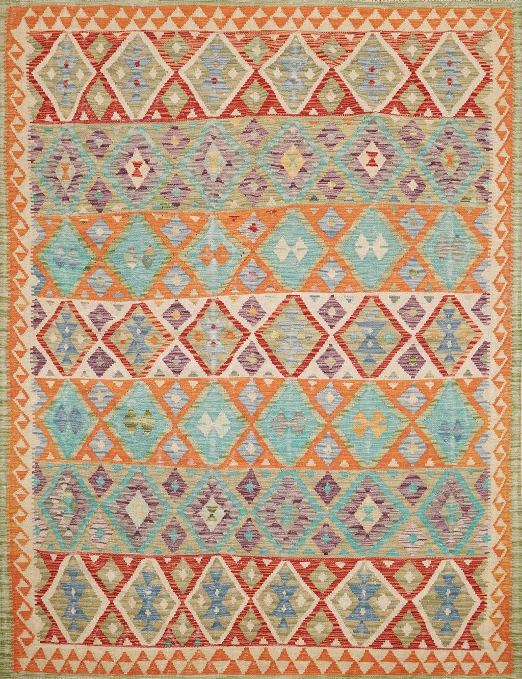 6x8 Ft Orange Kilim Rug - Traditional Flatweave