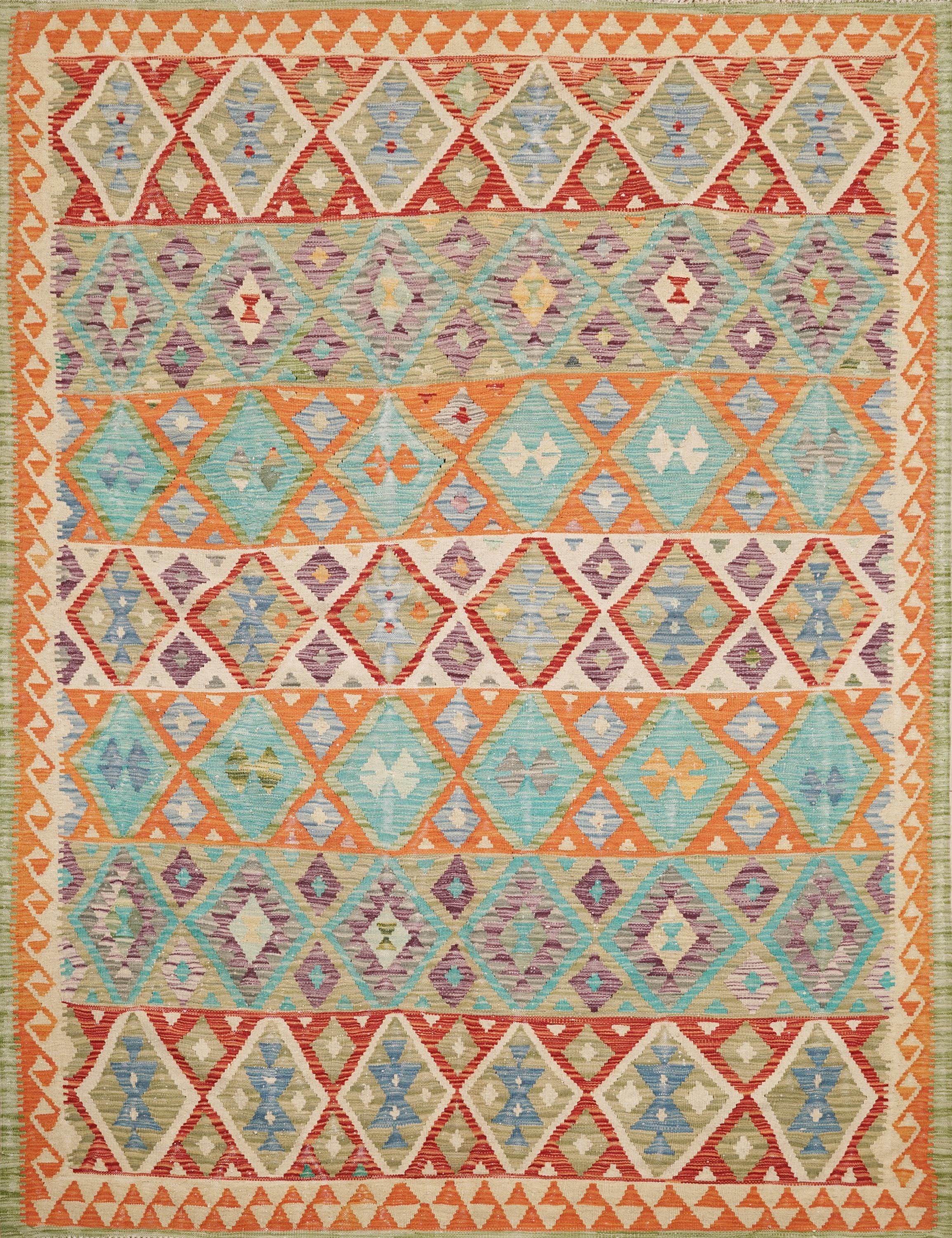 6x8 Ft Orange Kilim Rug - Traditional Flatweave