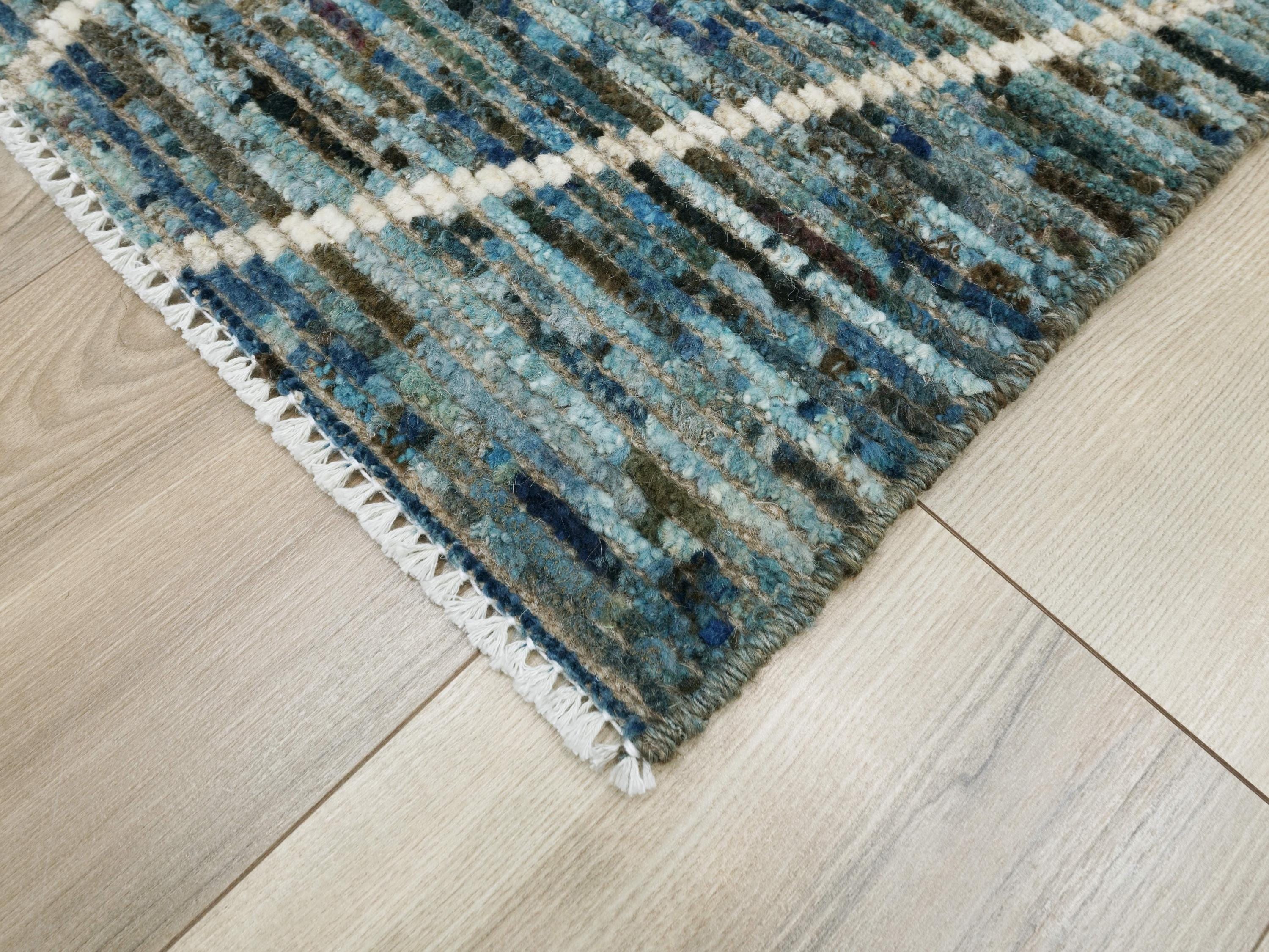 3x5 Ft Blue Moroccan Rug - Hand Knotted Afghan Rug