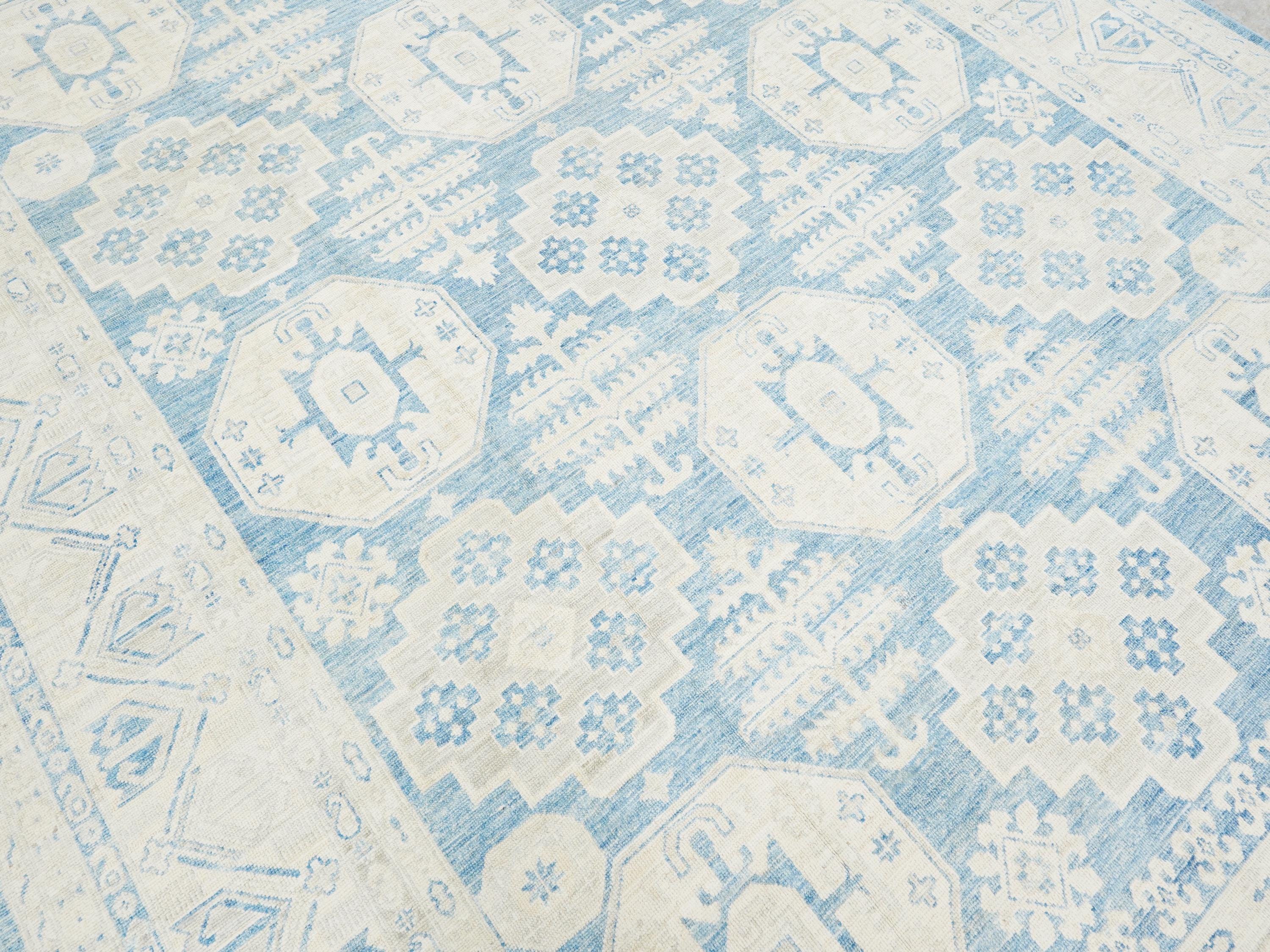 10x14 Ft Muted Blue Ushak Rug - Hand Knotted Wool Area Rug