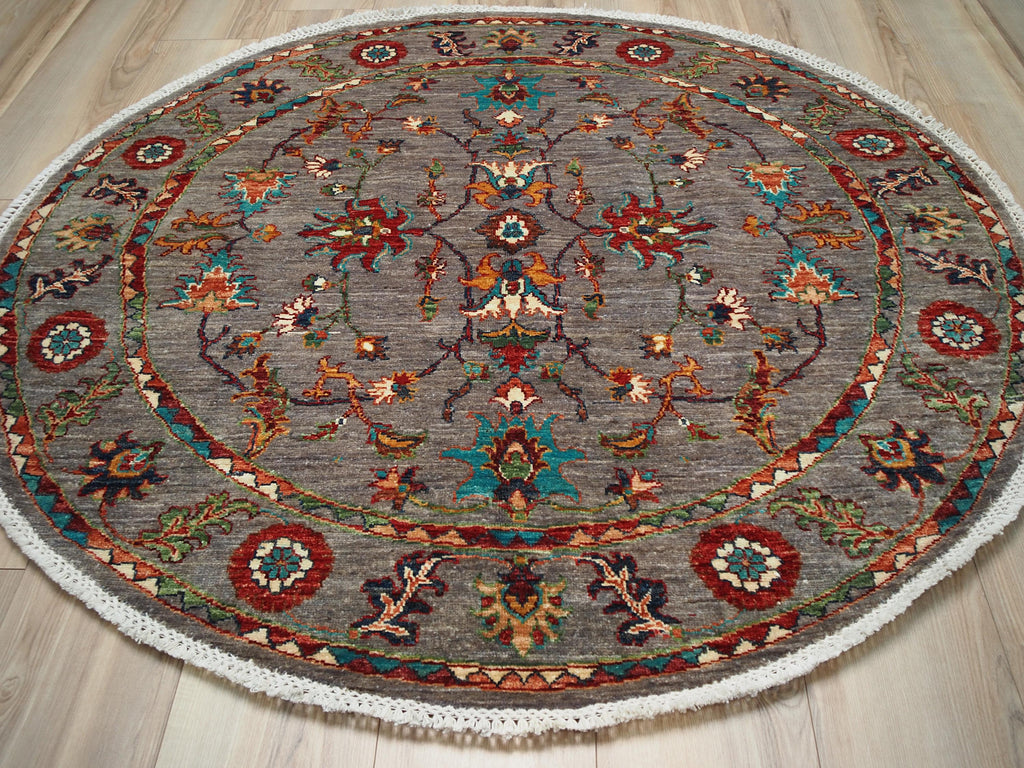 5x5 Ft Gray Serapi Rug - Round Floral Rug -  Persian Design