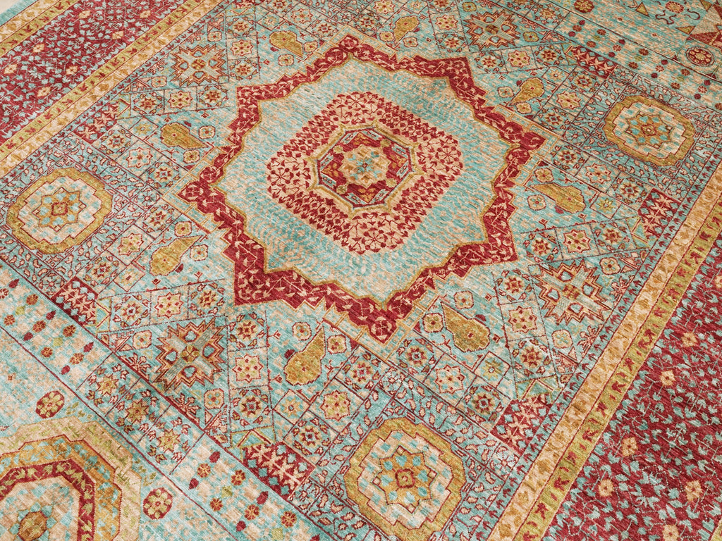 7x10 Ft Blue & Red Mamluk Rug - Afghan Oriental Wool Rug
