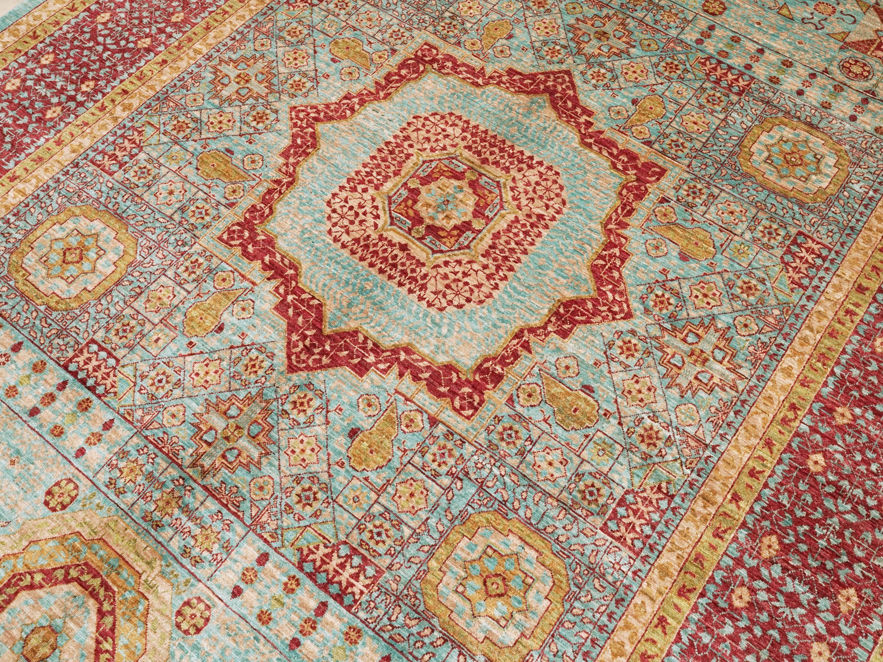 7x10 Ft Blue & Red Mamluk Rug - Afghan Oriental Wool Rug