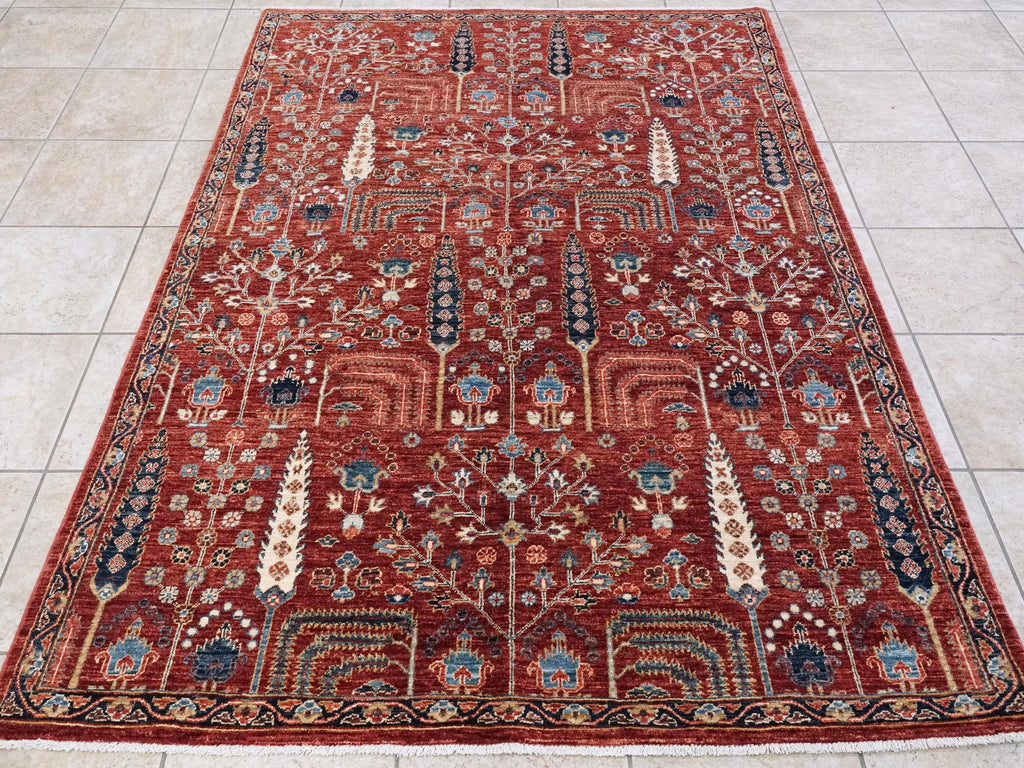 5x7 Ft Red Serapi Rug - Hand Knotted Oriental Rug - All Over Design