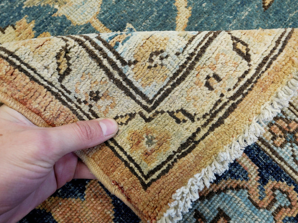 10x14 Ft Blue & Orange Heriz Rug - Hand Knotted Antique Rug