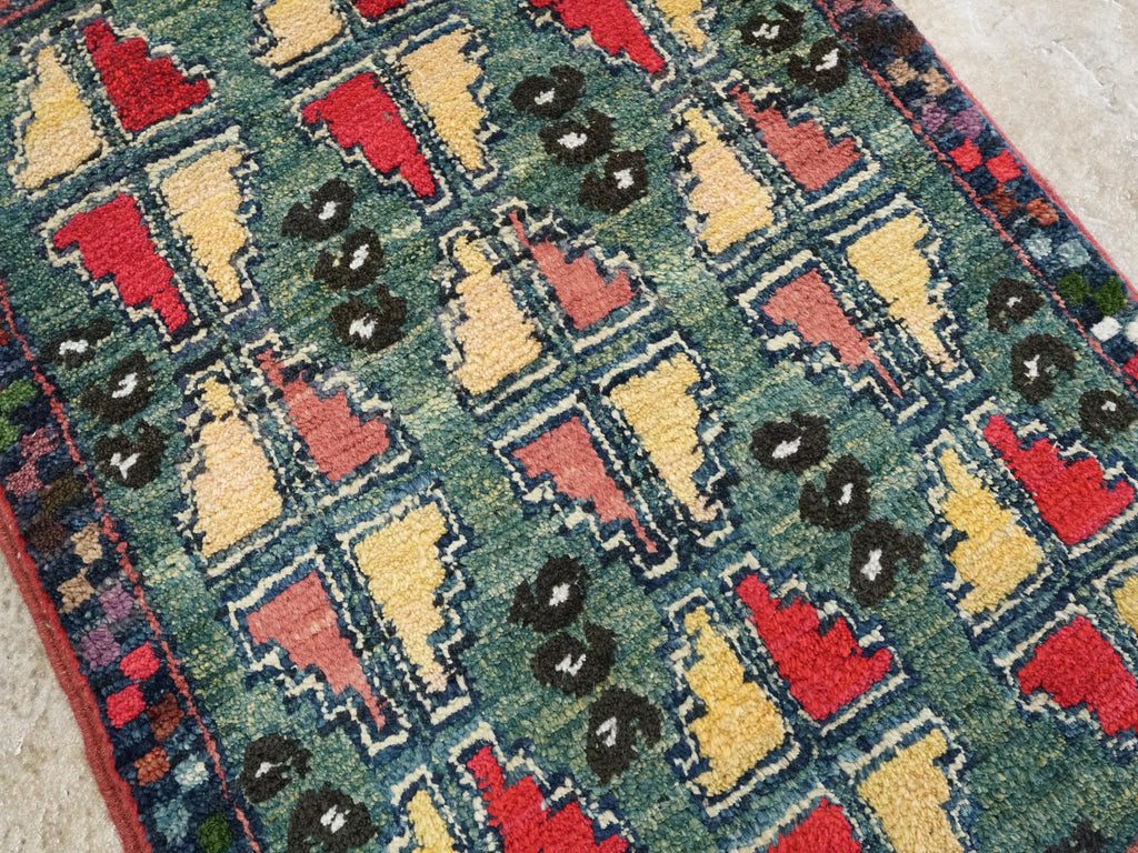 1x2 Ft Hand Knotted Dark Green Serapi Rug - Ghazni Wool Accent Rug