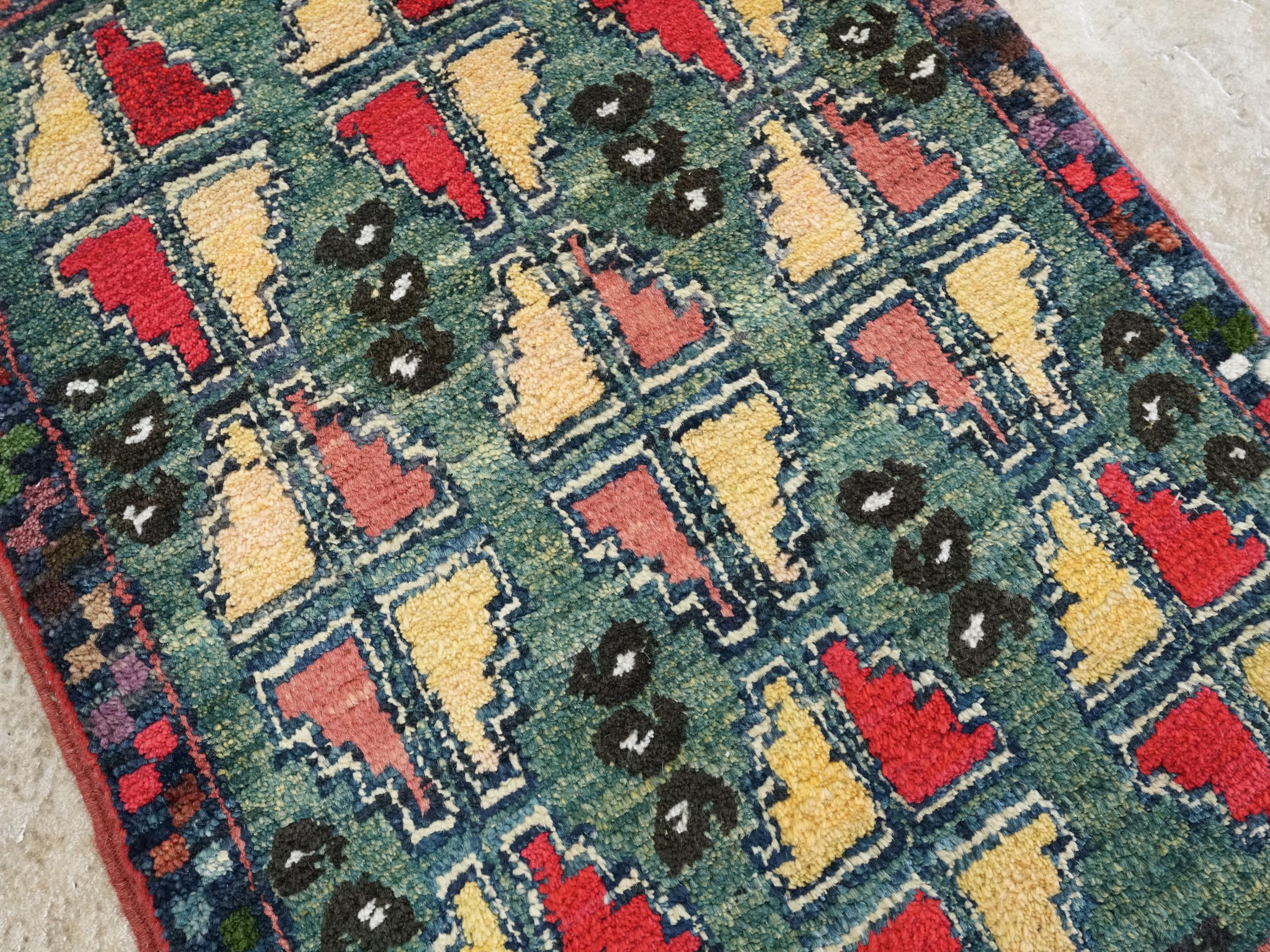 1x2 Ft Hand Knotted Dark Green Serapi Rug - Ghazni Wool Accent Rug