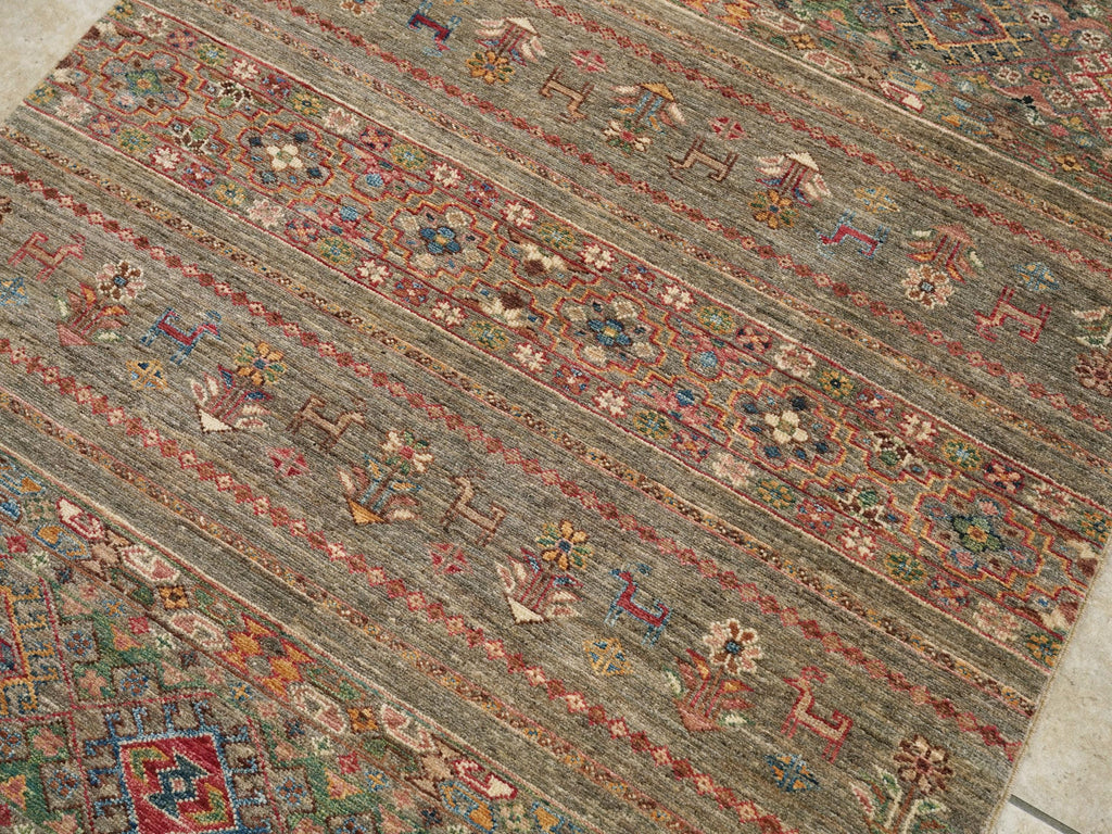 3x5 Ft Hand Knotted Brown Khorjin Rug - Oriental Area Rug