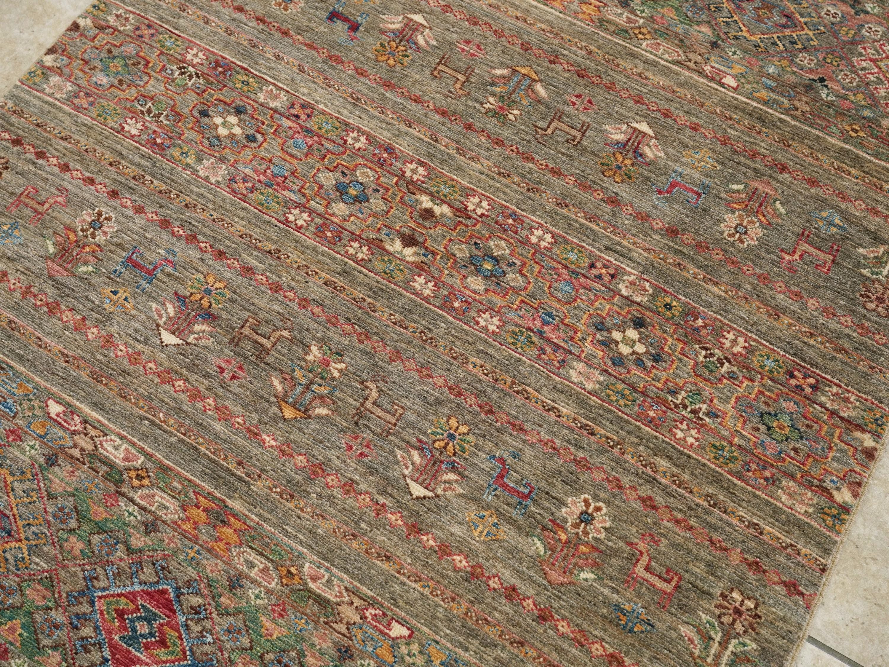 3x5 Ft Hand Knotted Brown Khorjin Rug - Oriental Area Rug